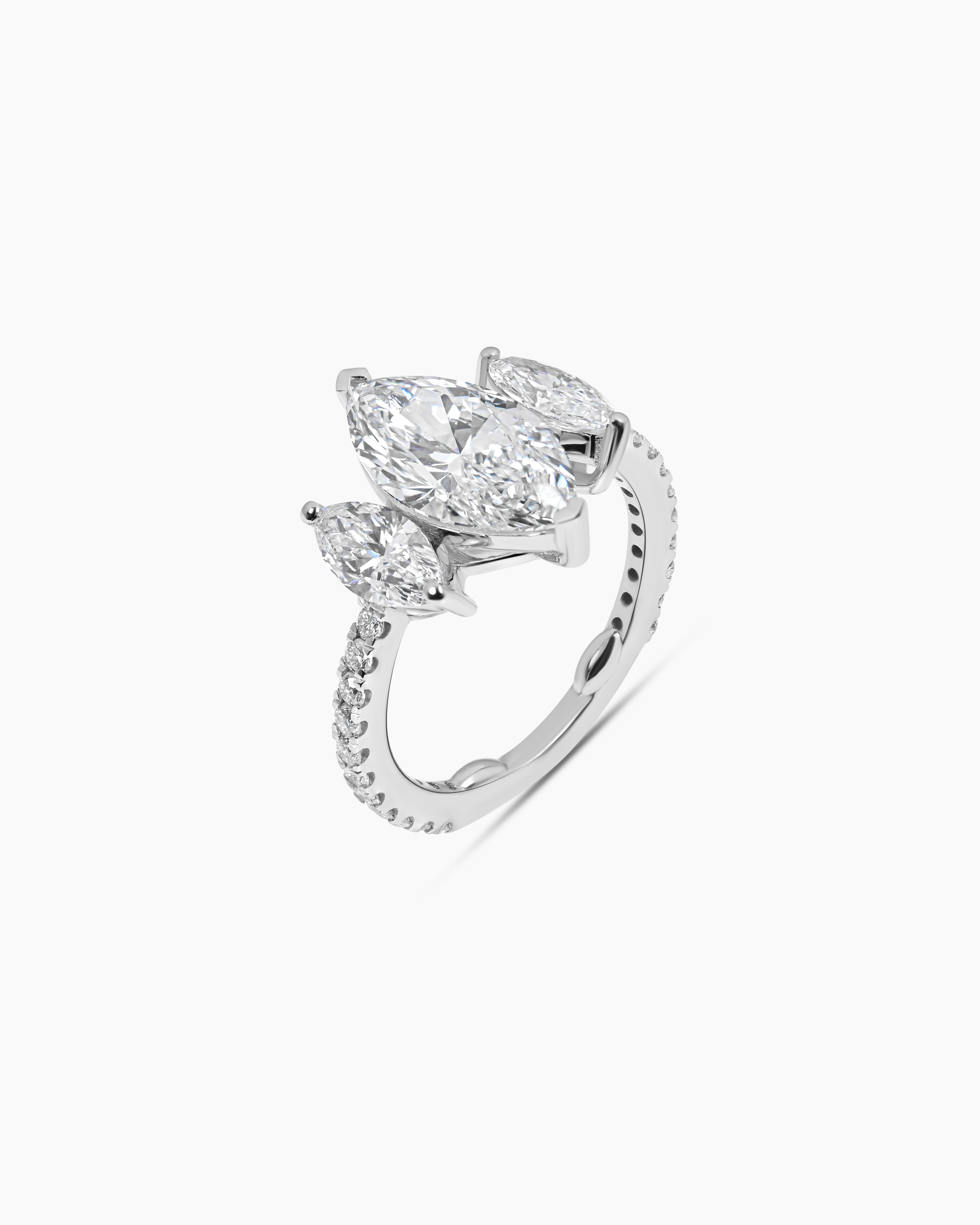 Blissful Love | Marquise Cut Three Stone Lab Diamond Engagement Ring