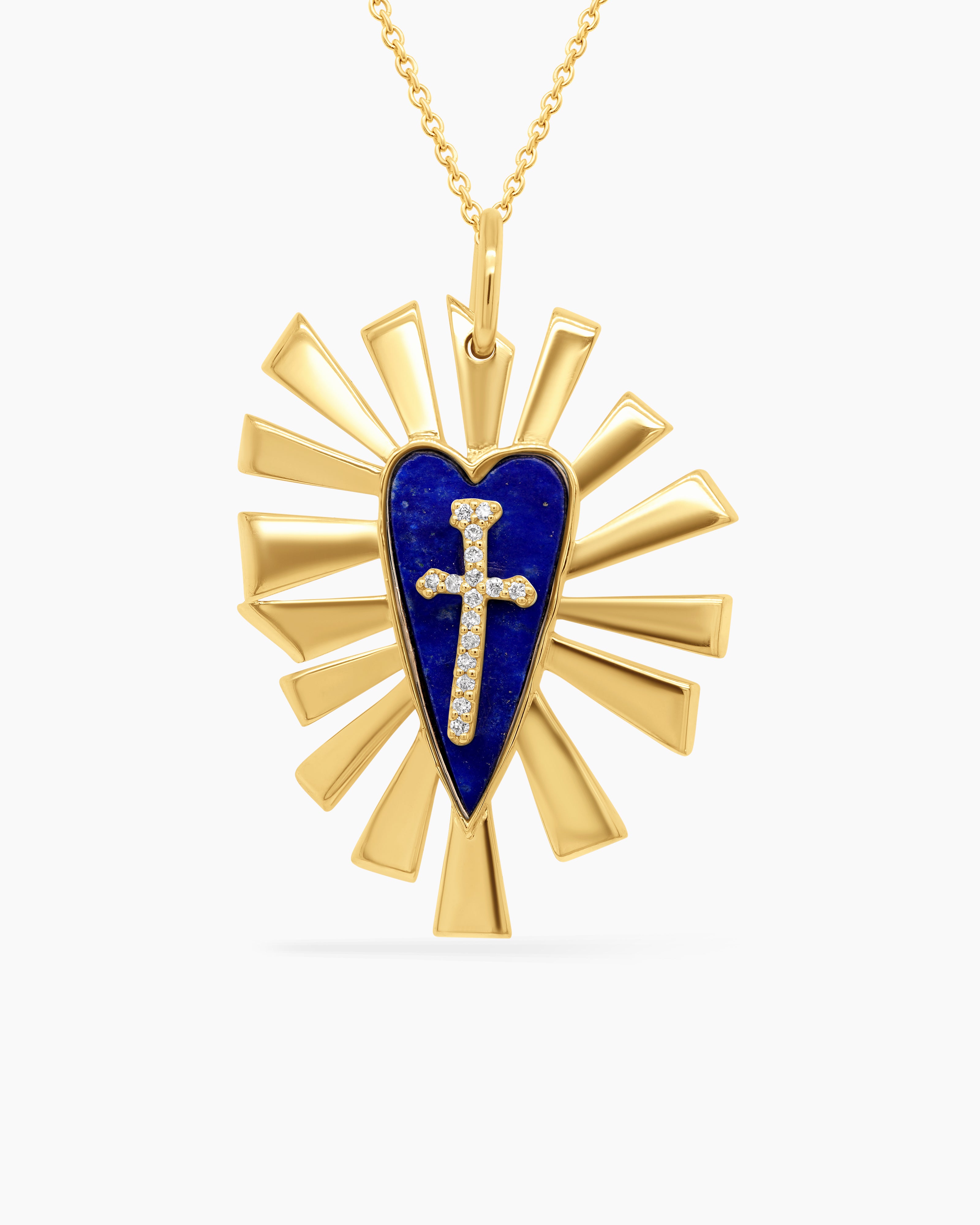 Blue Lapis and Diamond Heart Pendant Necklace