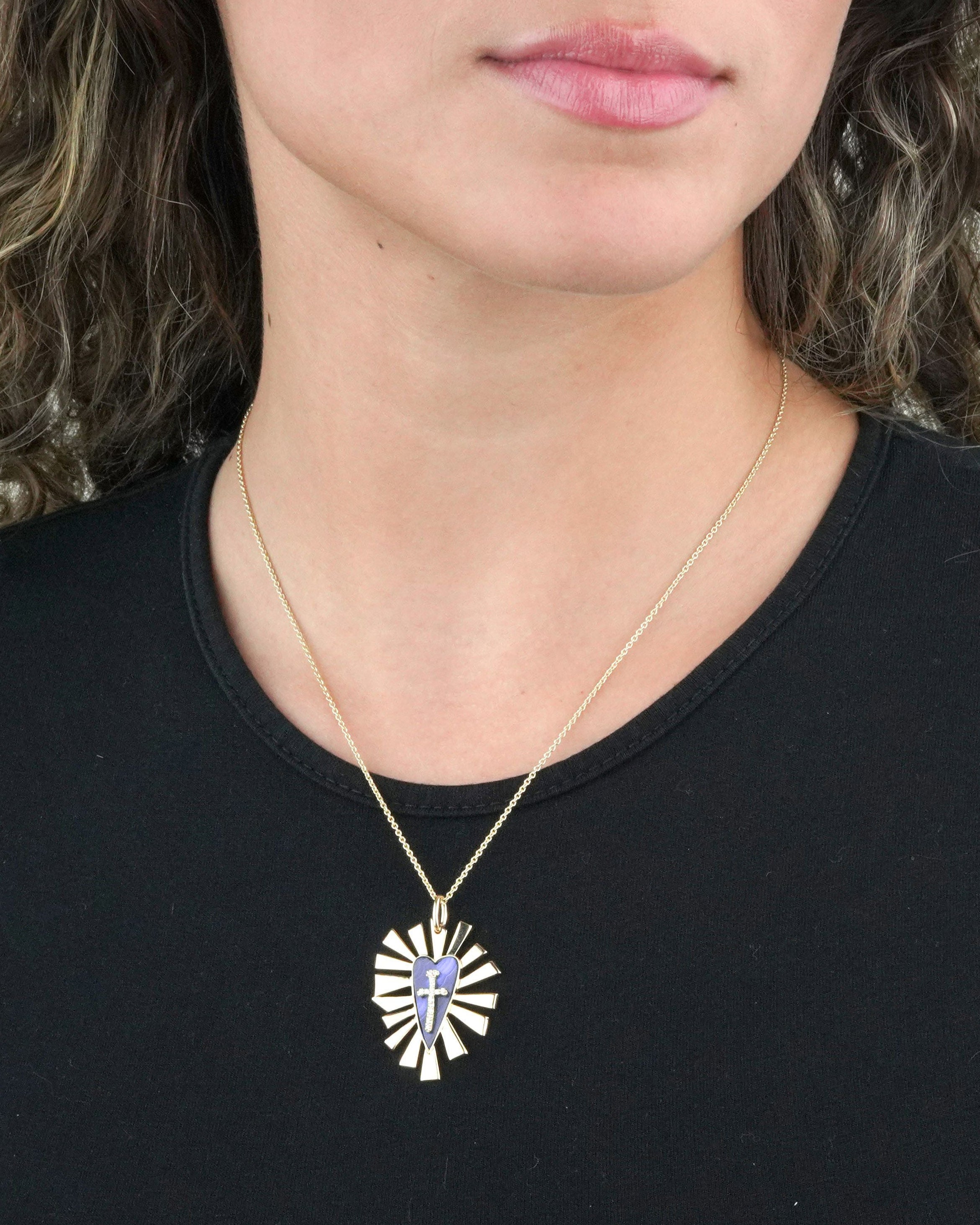 Blue Lapis and Diamond Heart Pendant Necklace