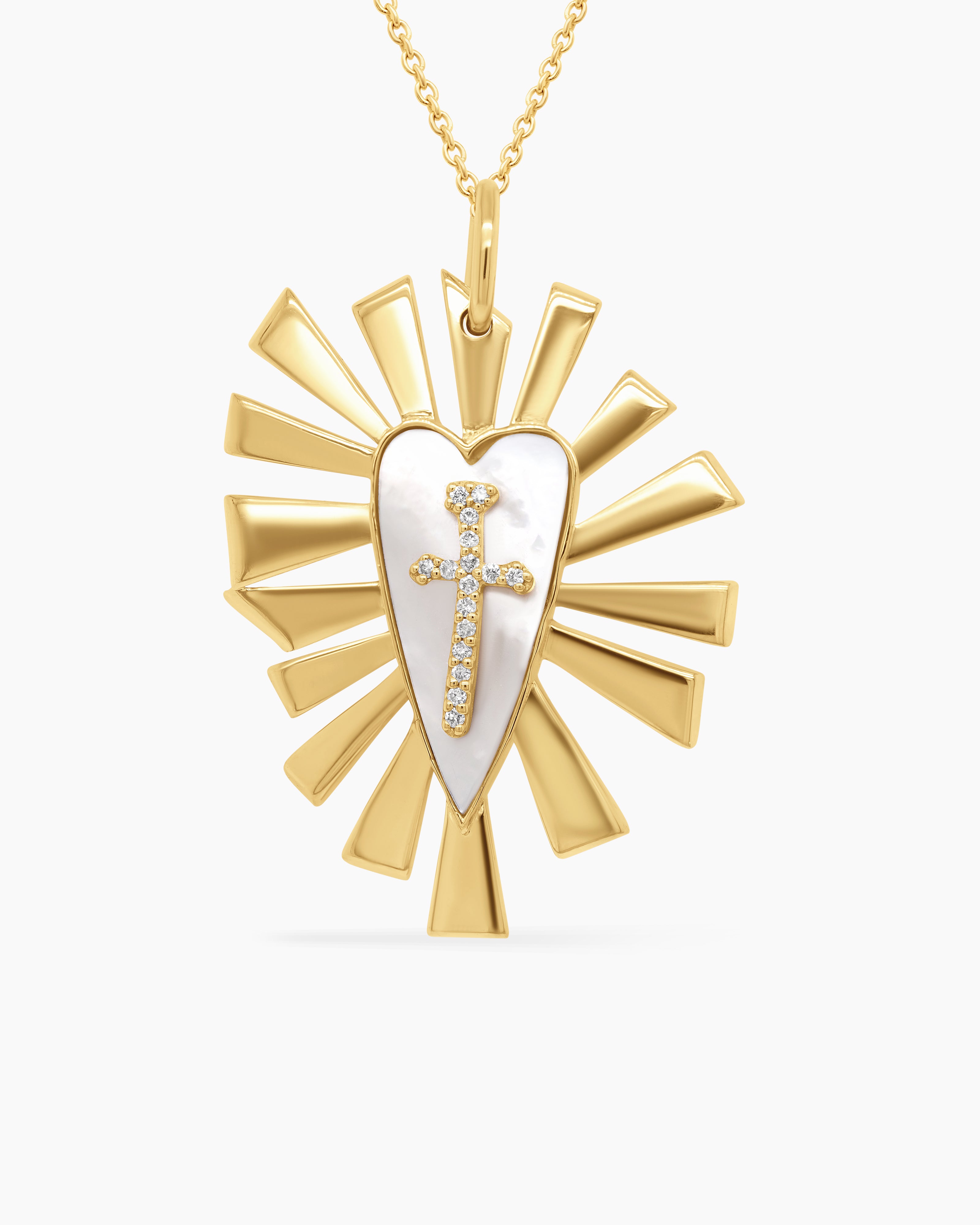 Mother-of-Pearl and Diamond Heart Pendant Necklace