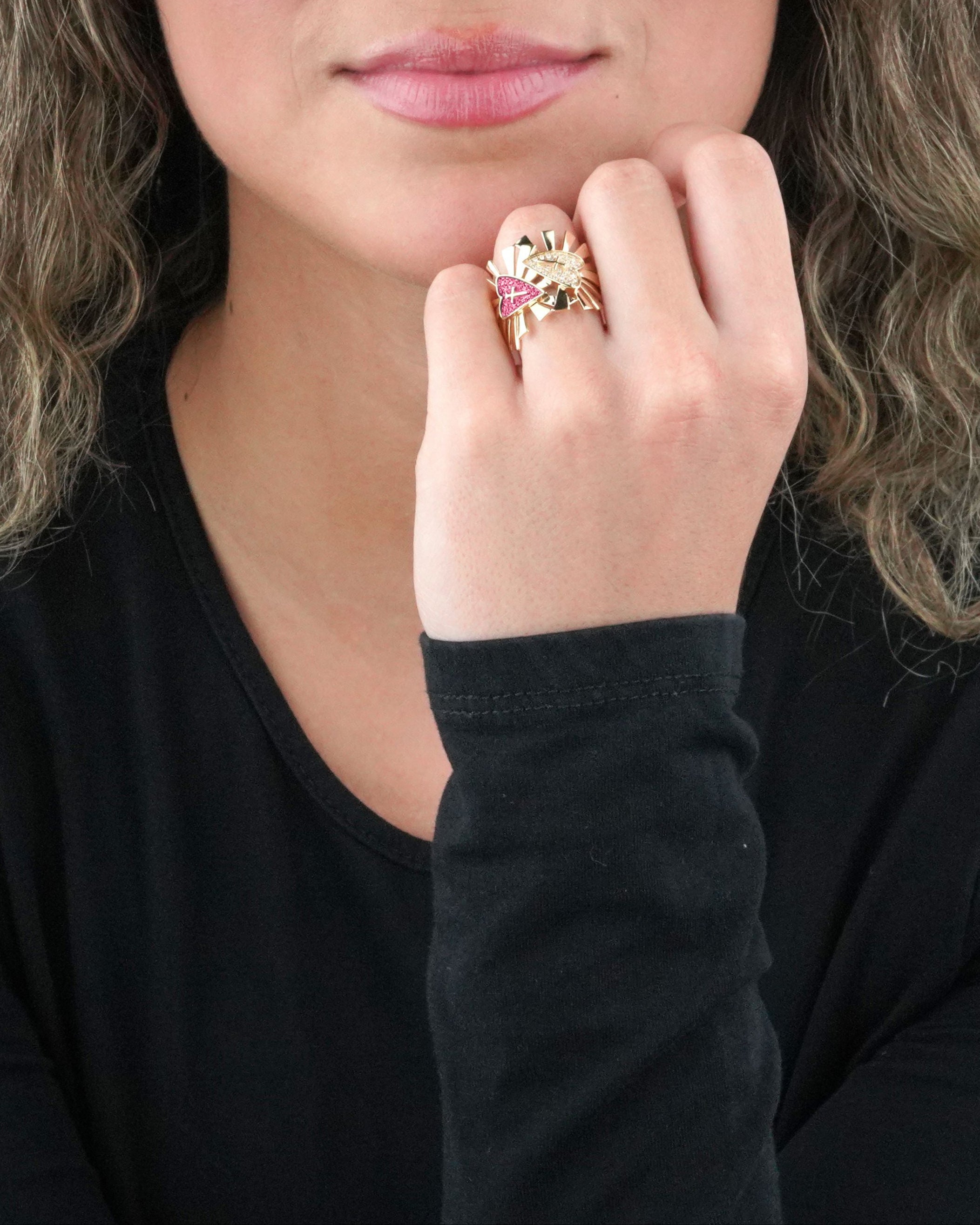 Twin Hearts Statement Ring