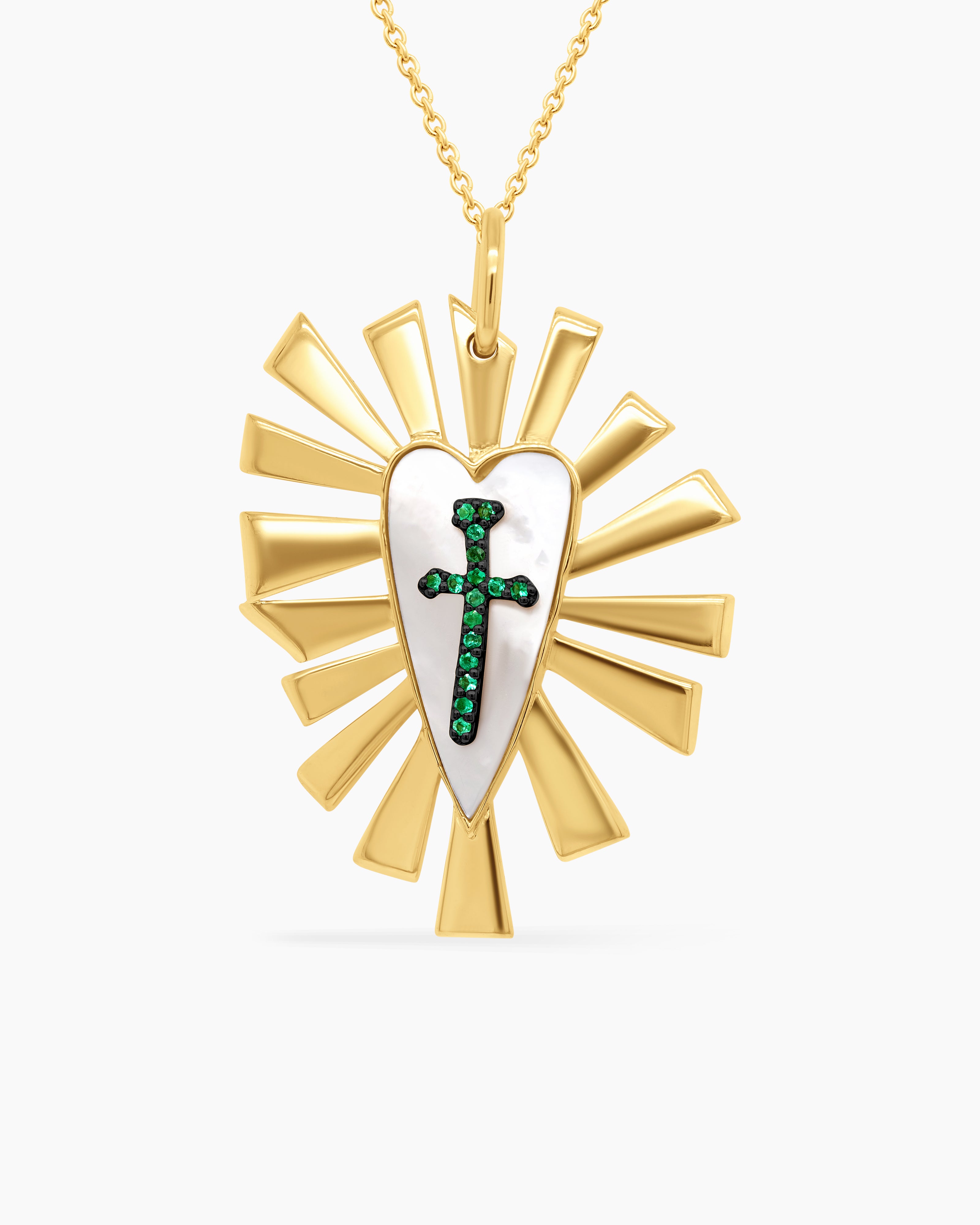 Mother-of-Pearl and Emerald Heart Pendant Necklace