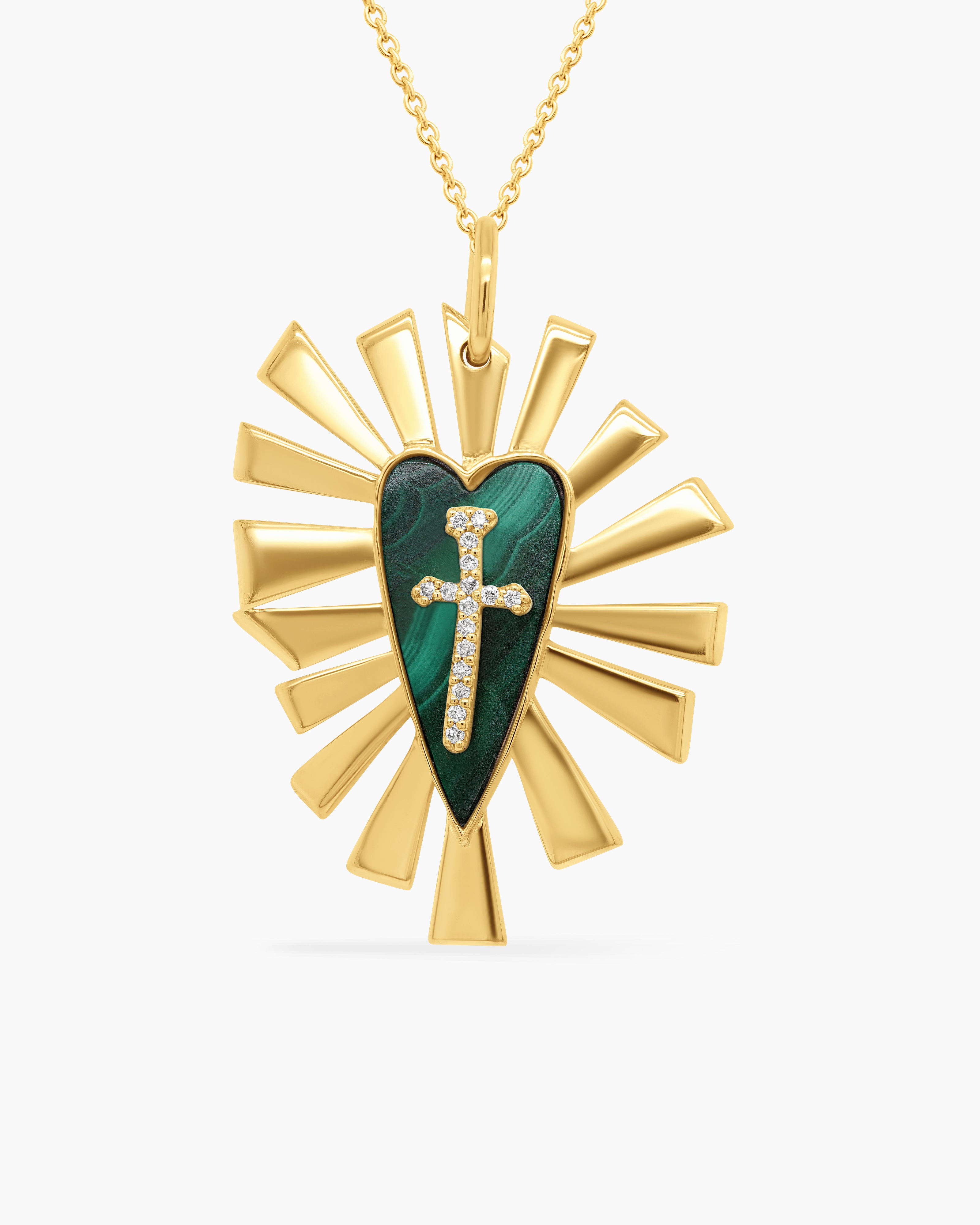 Malachite and Diamond Heart Pendant Necklace