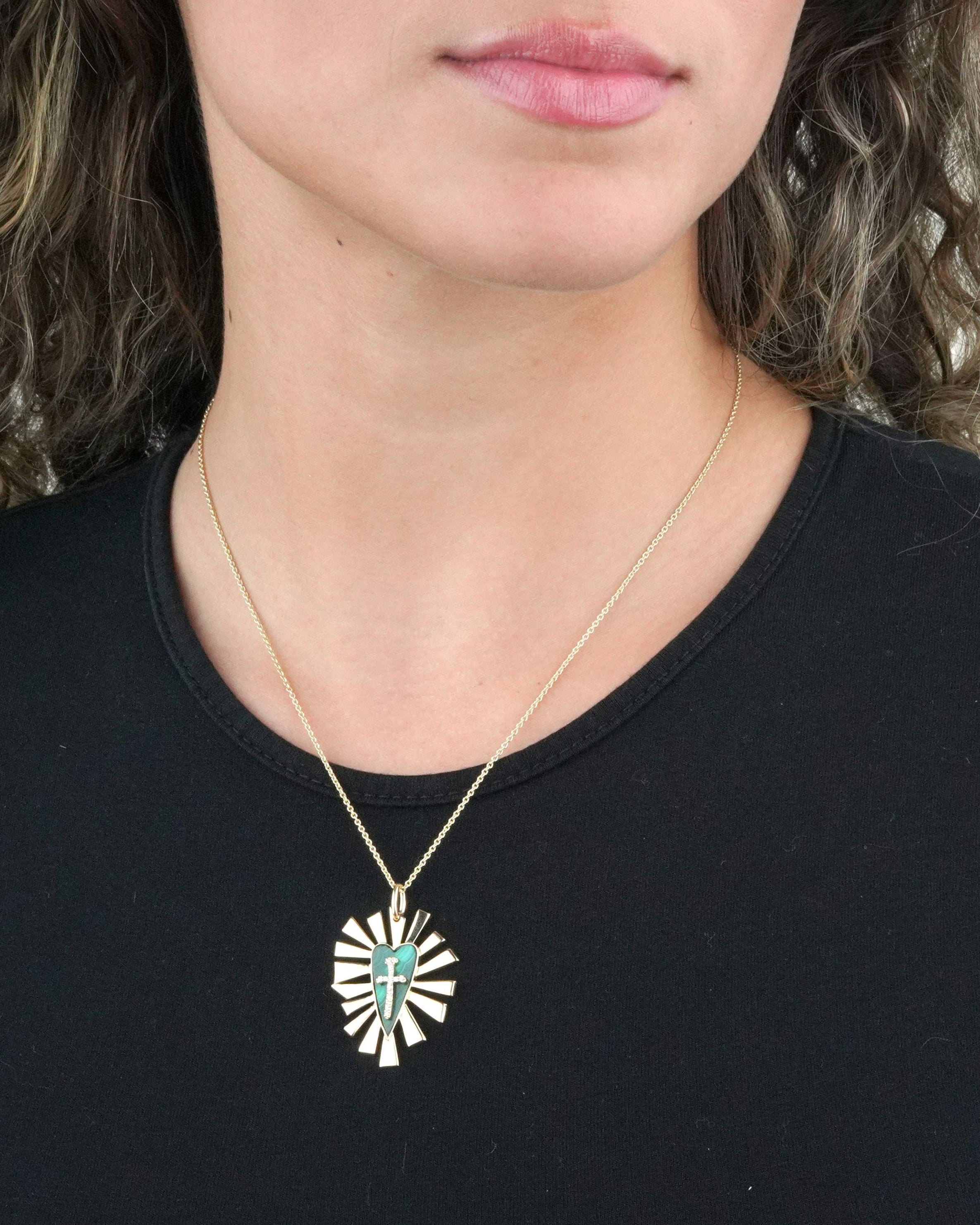 Malachite and Diamond Heart Pendant Necklace