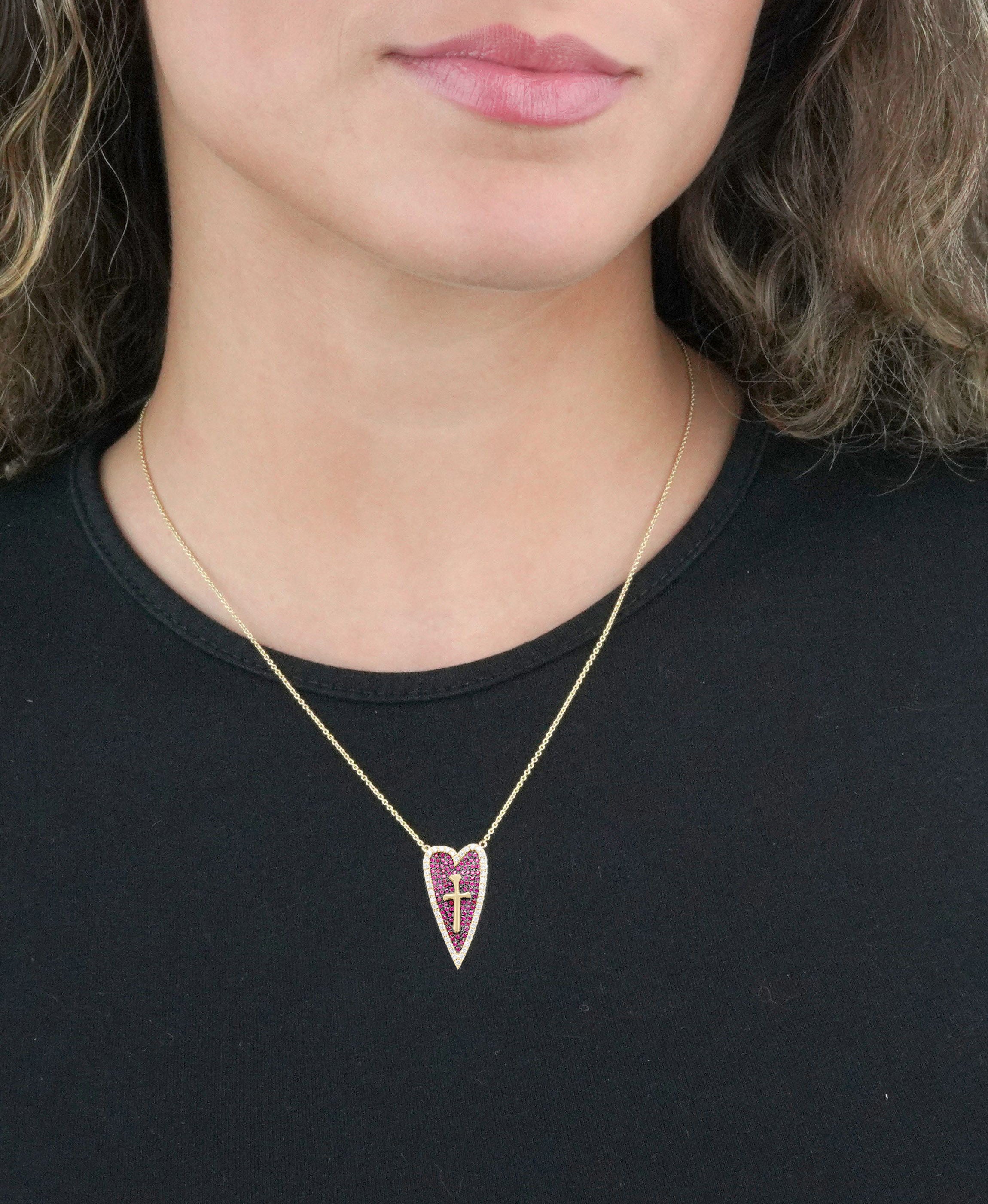 Gemstone and Diamond Heart Pendant Necklace