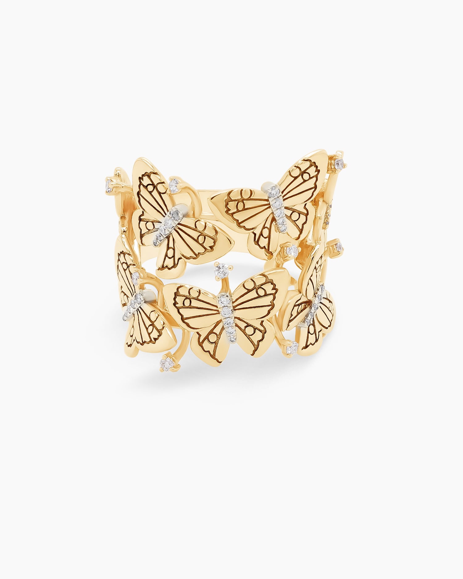 Diamond Butterflies Cigar Band Ring