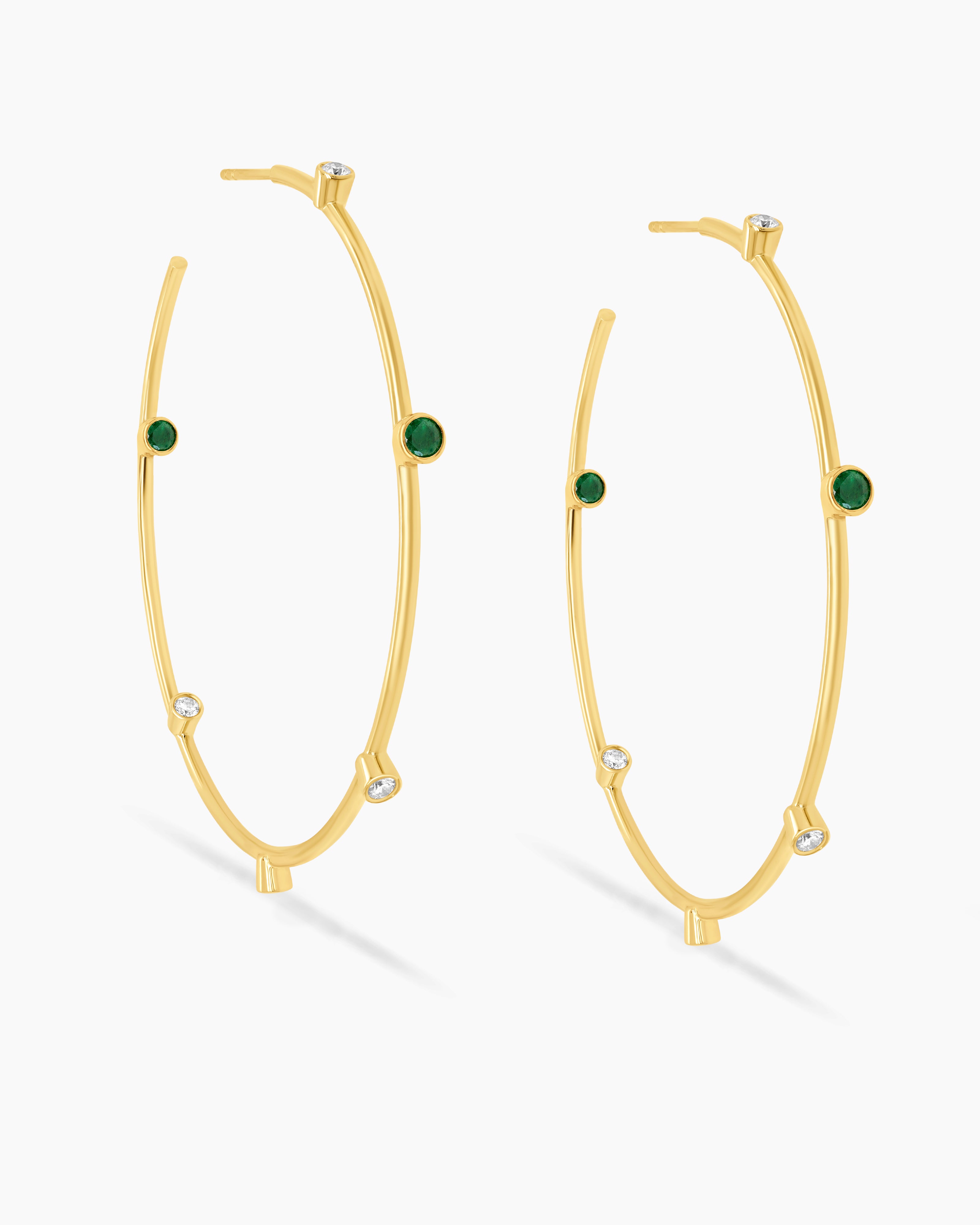 Large Diamond and Emerald Hoop Earrings