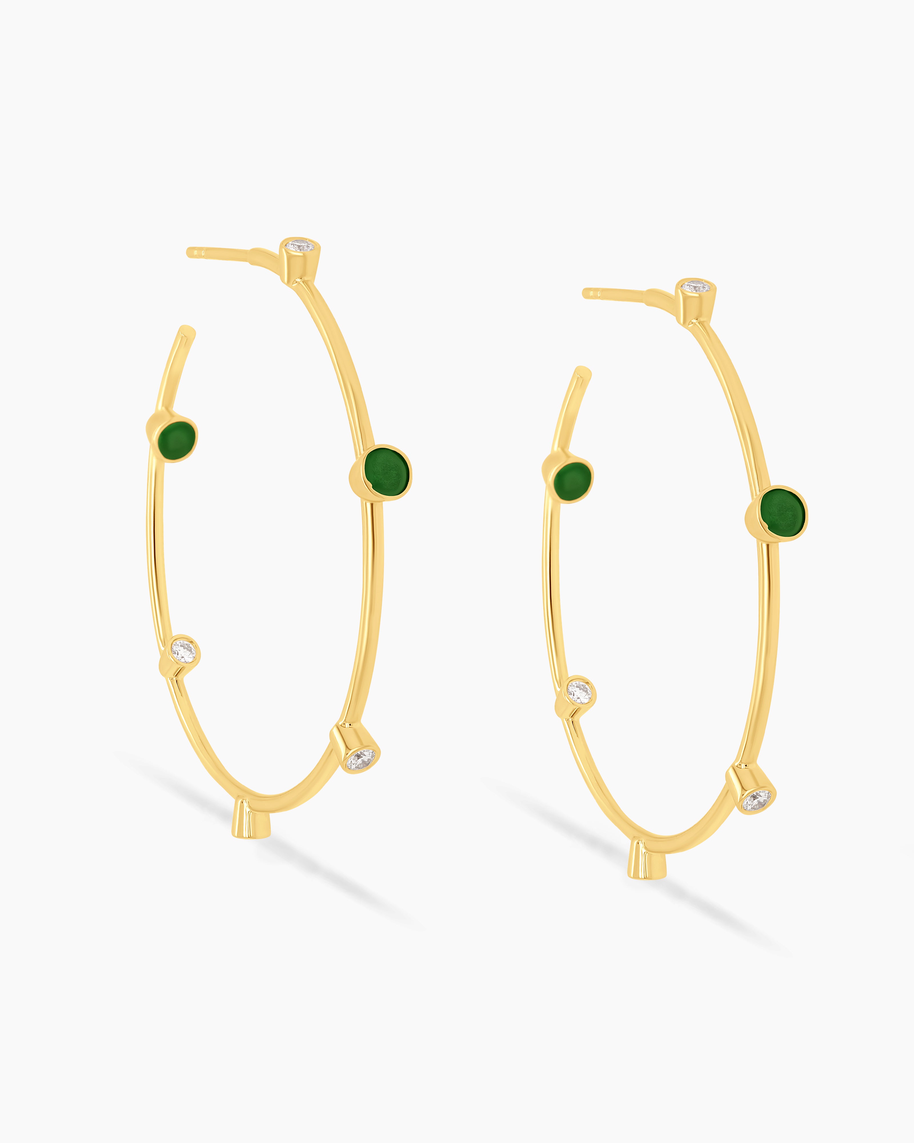 Medium Diamond and Emerald Hoop Earrings