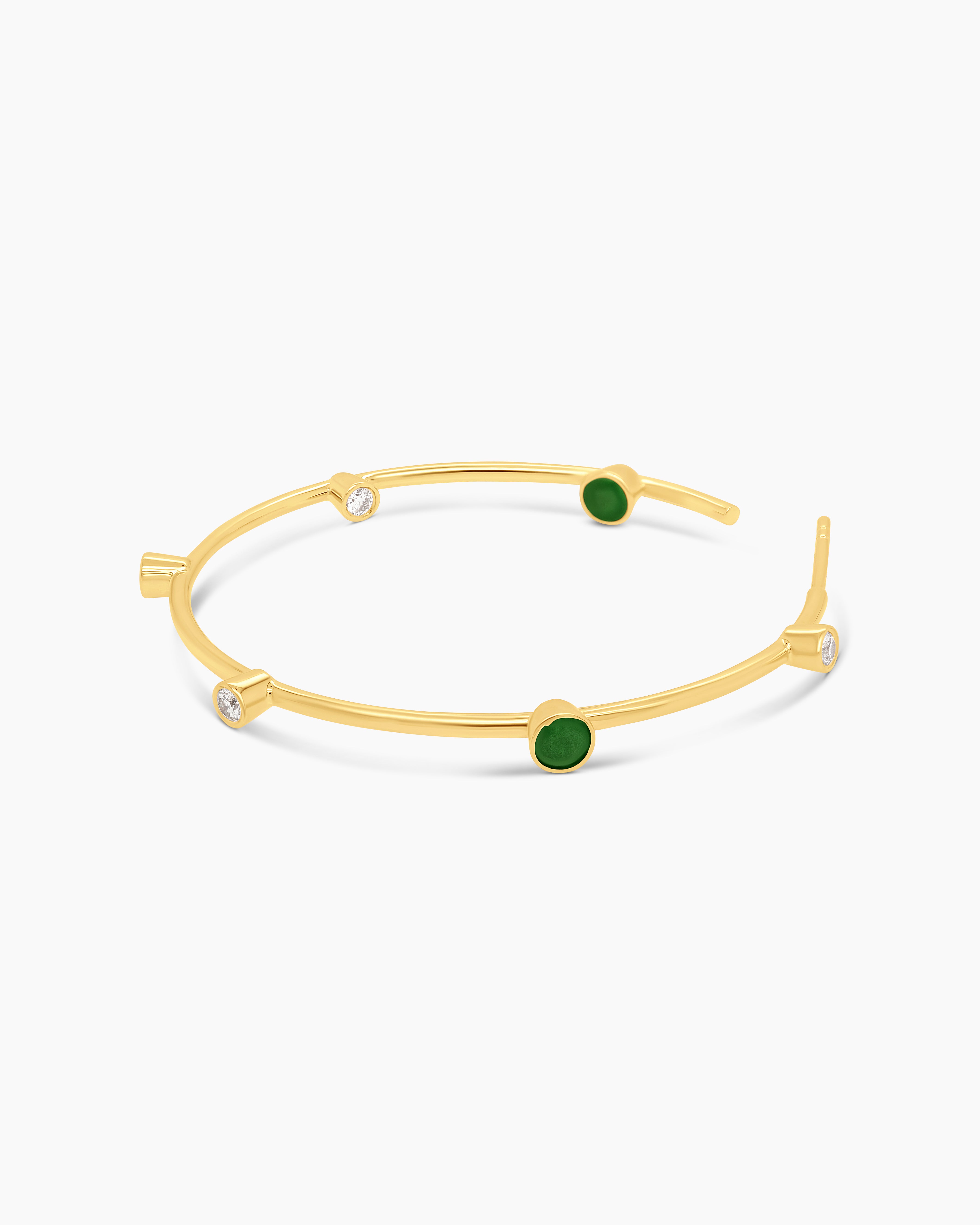 Medium Diamond and Emerald Hoop Earrings