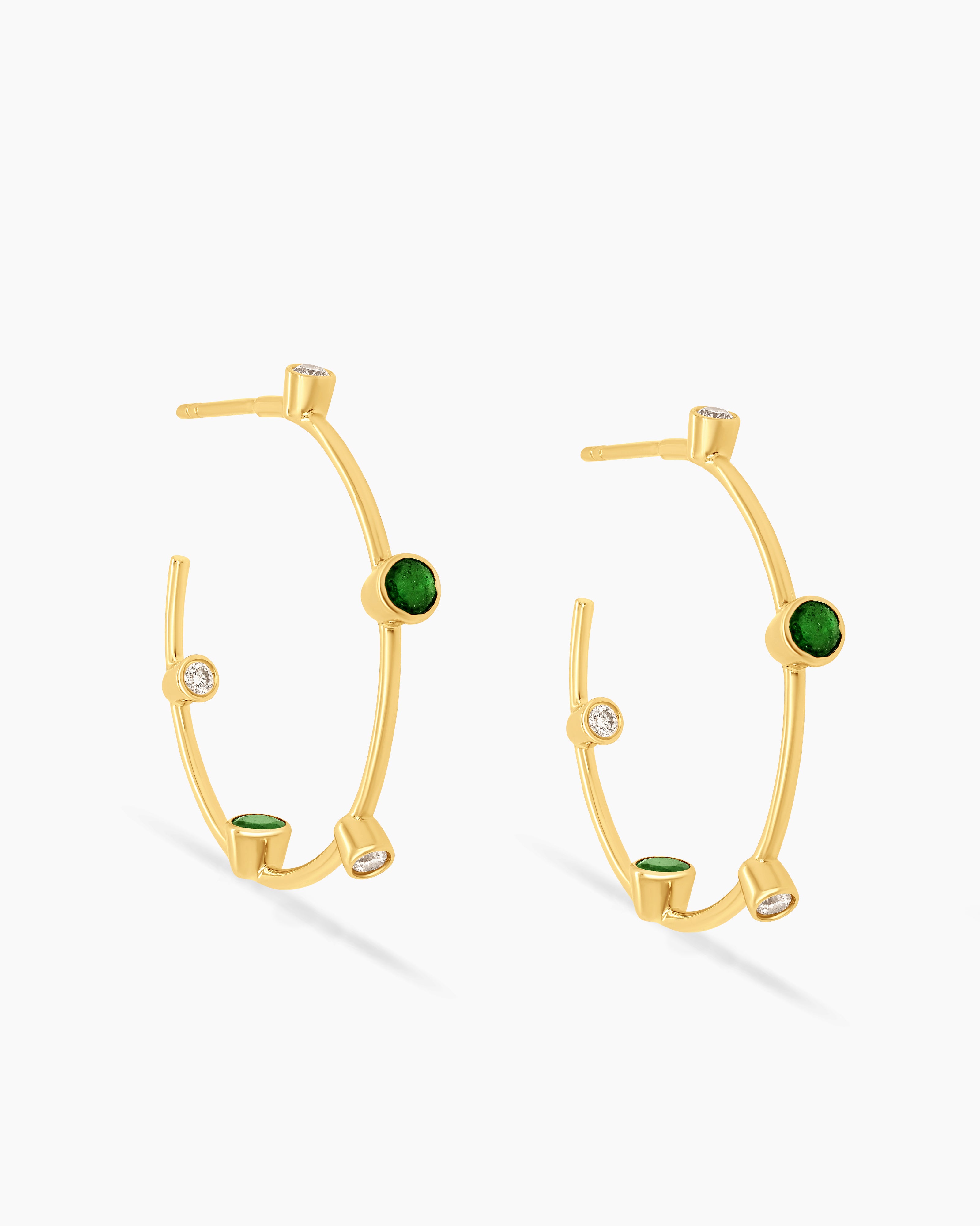 Small Diamond and Emerald Hoop Earrings