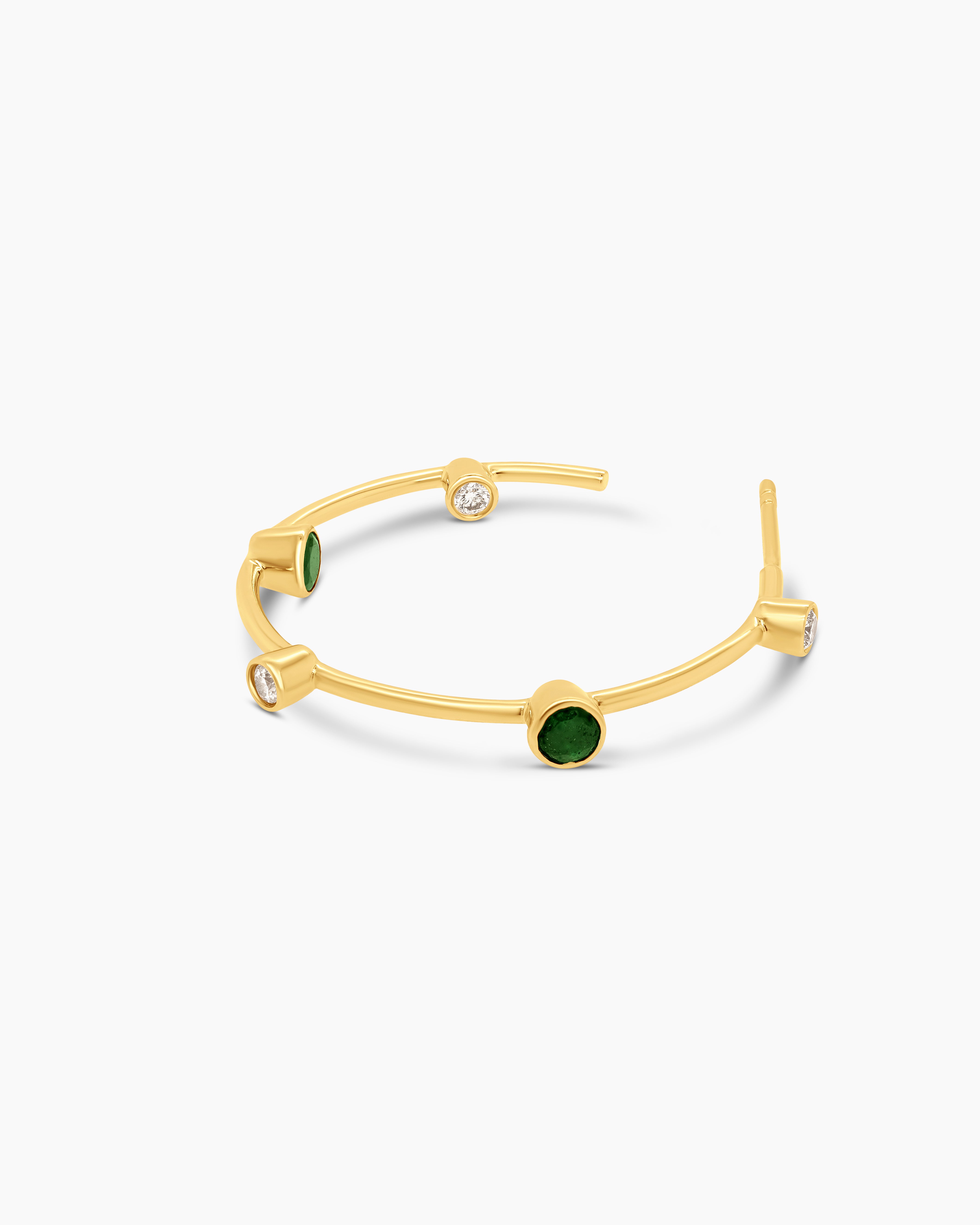 Small Diamond and Emerald Hoop Earrings