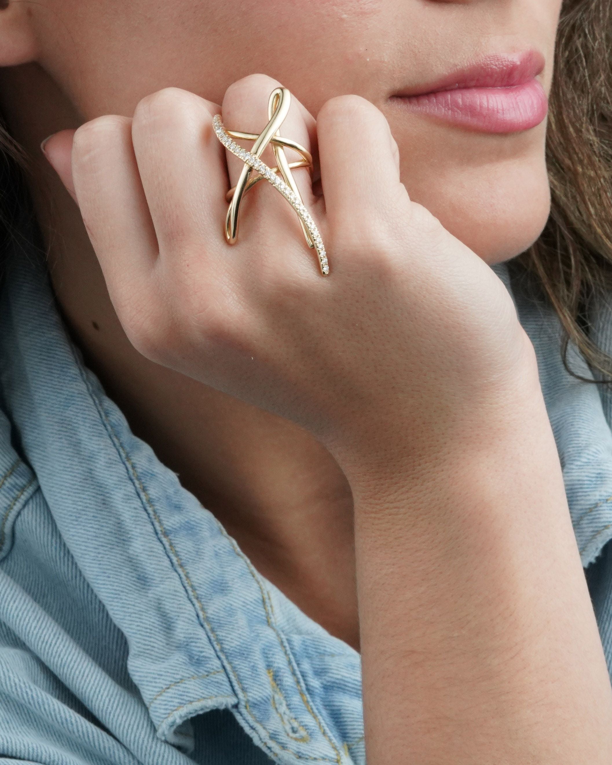 Large Diamond Star Scribble Statement Ring