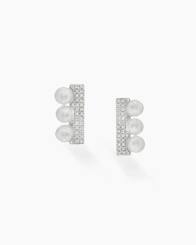 Lina | Pearl and Diamond Bar Stud Earrings