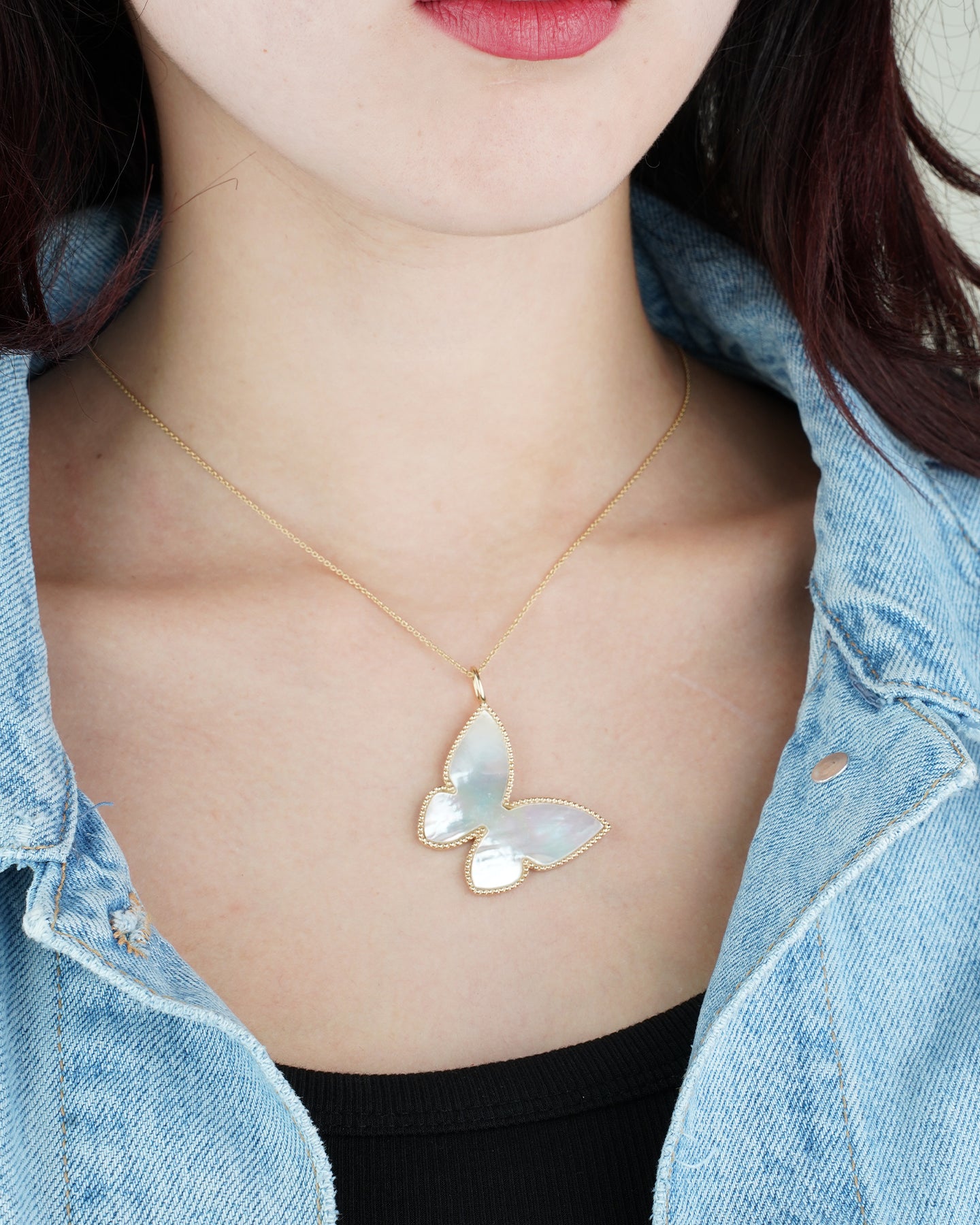 Mother-of-Pearl Butterfly Pendant Necklace