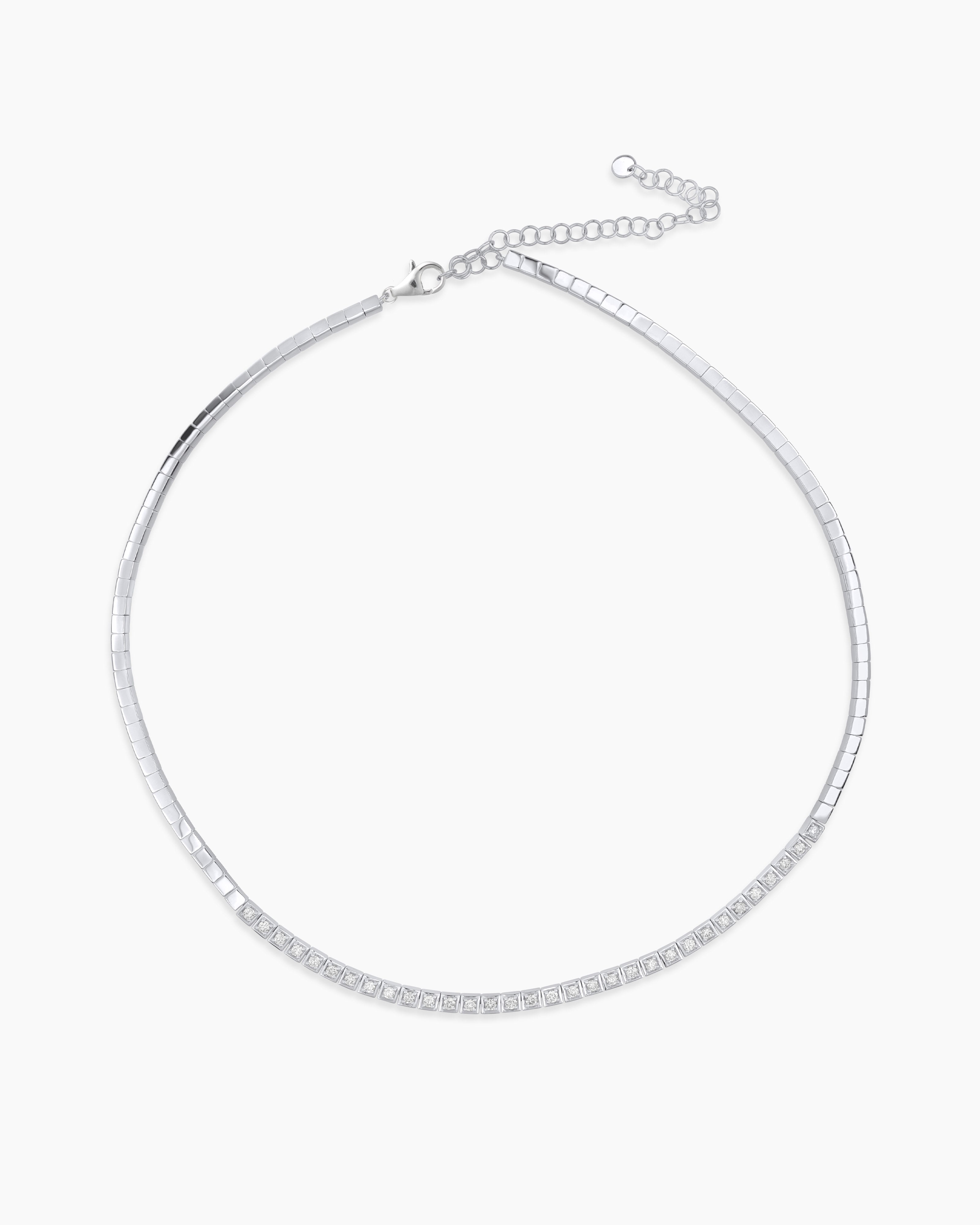 Emerald Cut Half Coverage Tennis Necklace
