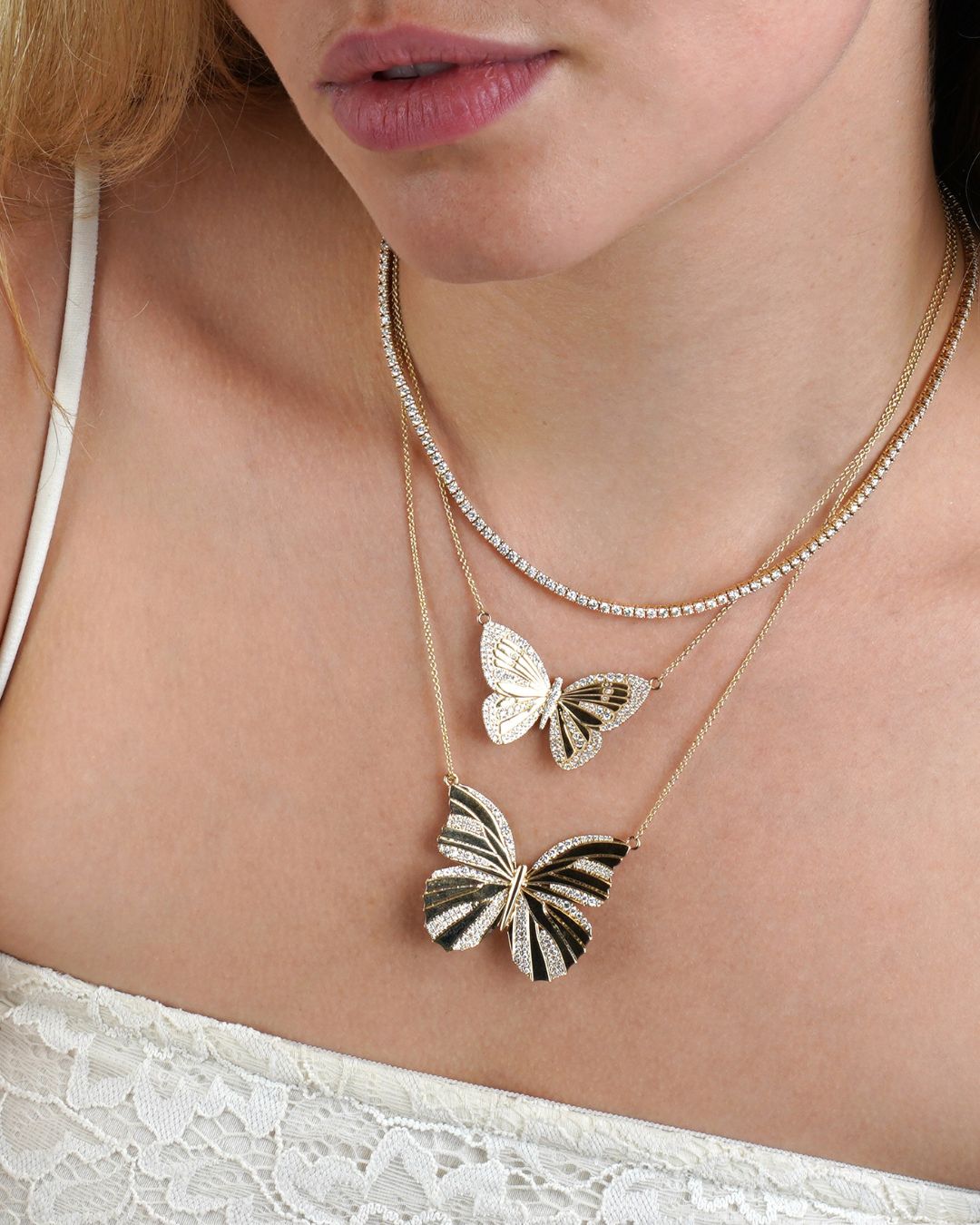 Gold and Diamond Butterfly Pendant Necklace