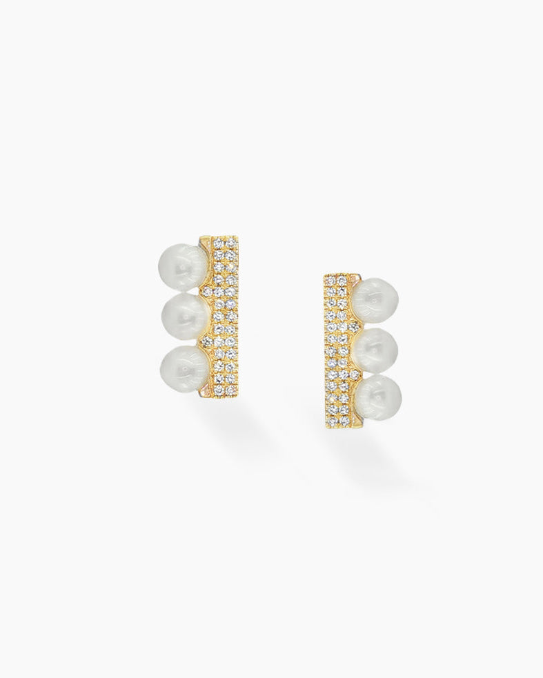 Lina | Pearl and Diamond Bar Stud Earrings