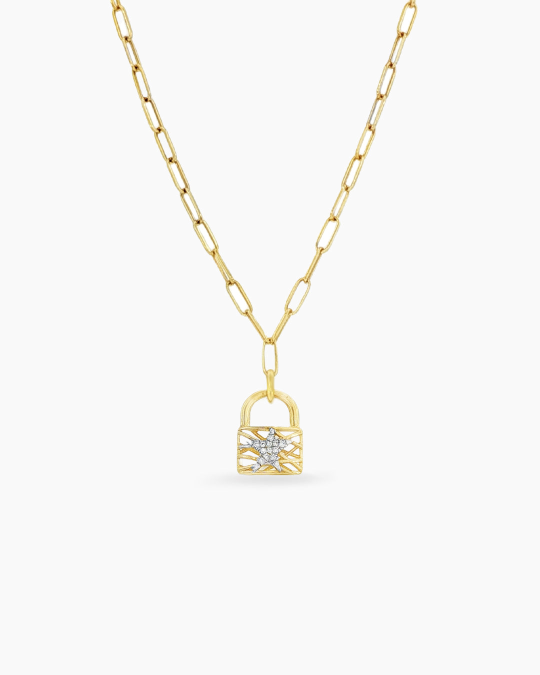 Stardust | Mini Diamond Star Locket Pendant Paperclip Chain Necklace