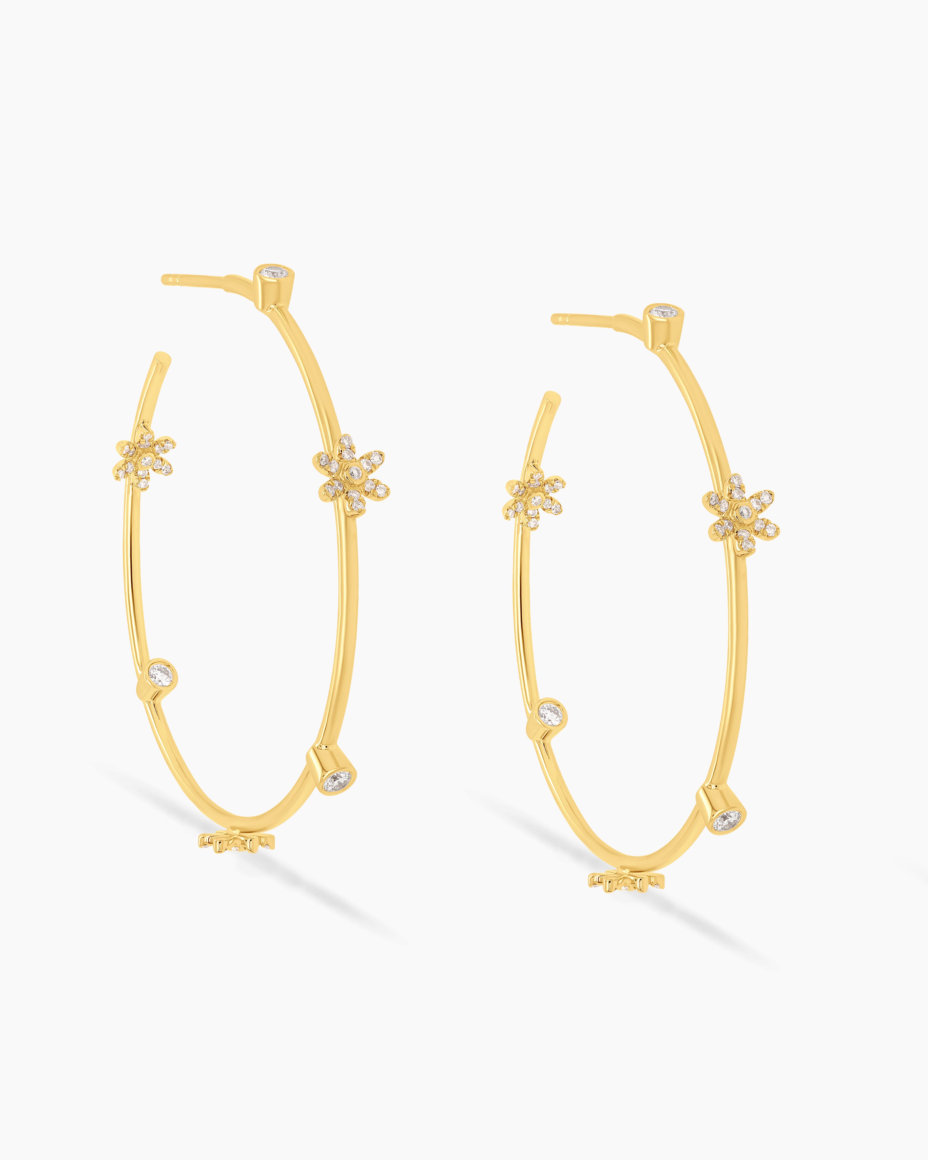 Dainty Daisy | Medium Diamond Daisy Hoop Earrings