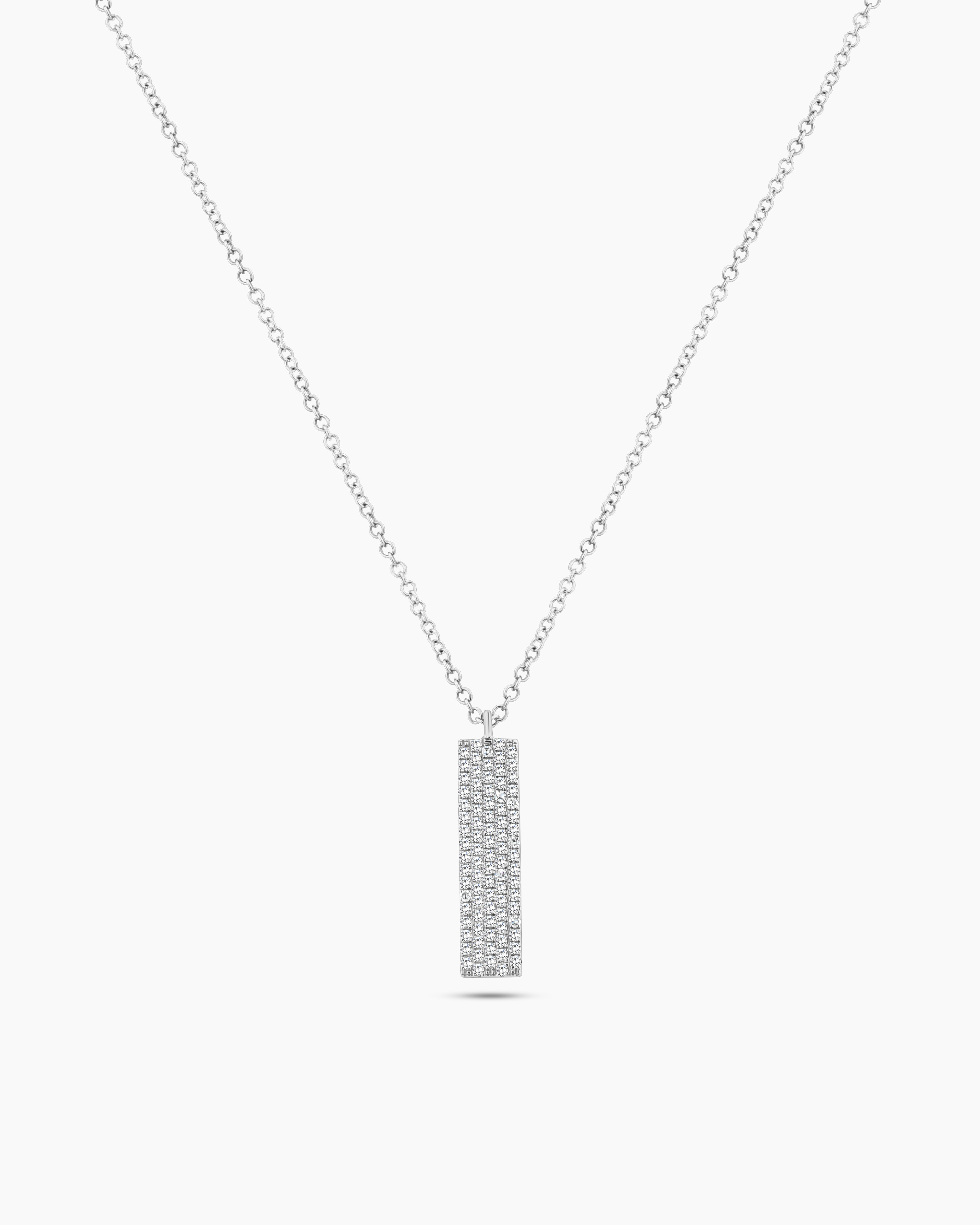 White Gold Diamond Pave Bar Pendant Chain Necklace