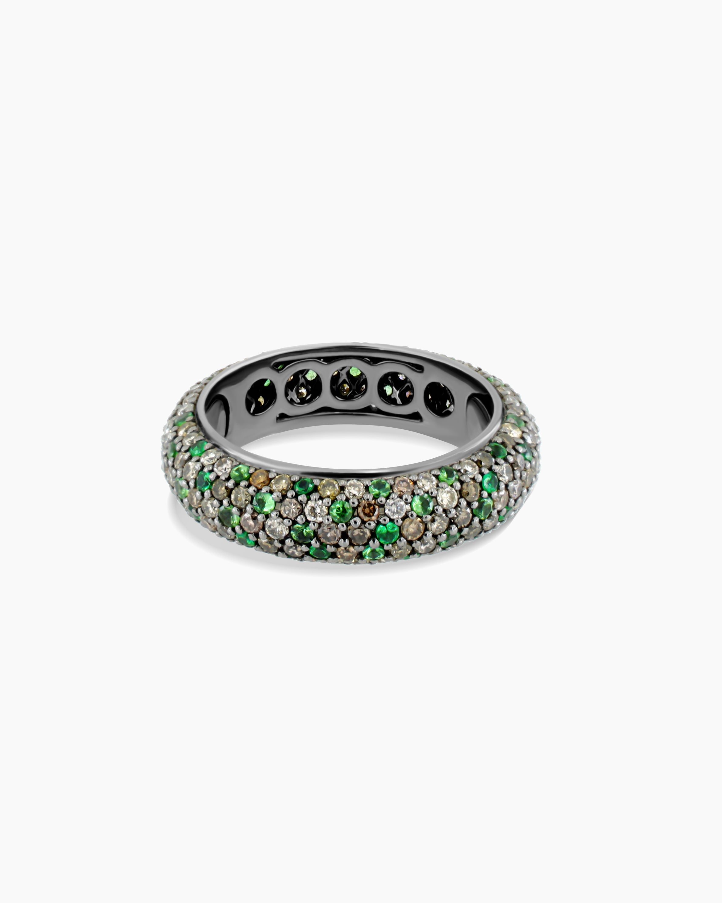 Tsavorites and Champagne Diamond Eternity Band Ring