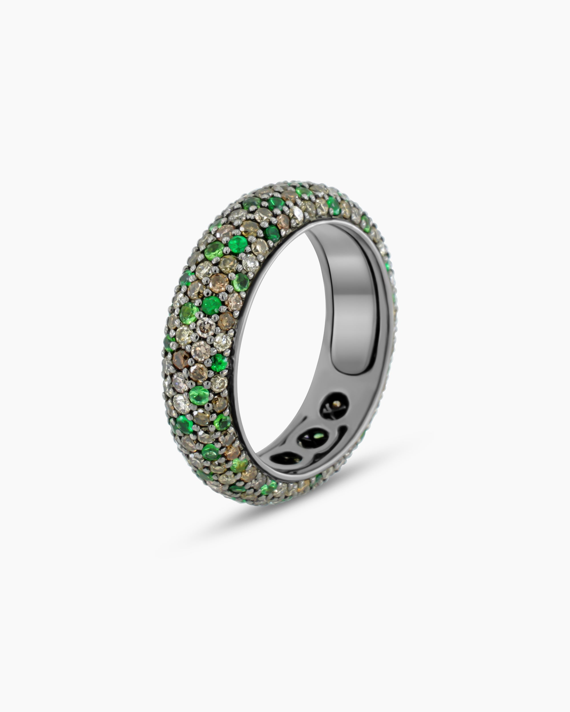 Tsavorites and Champagne Diamond Eternity Band Ring