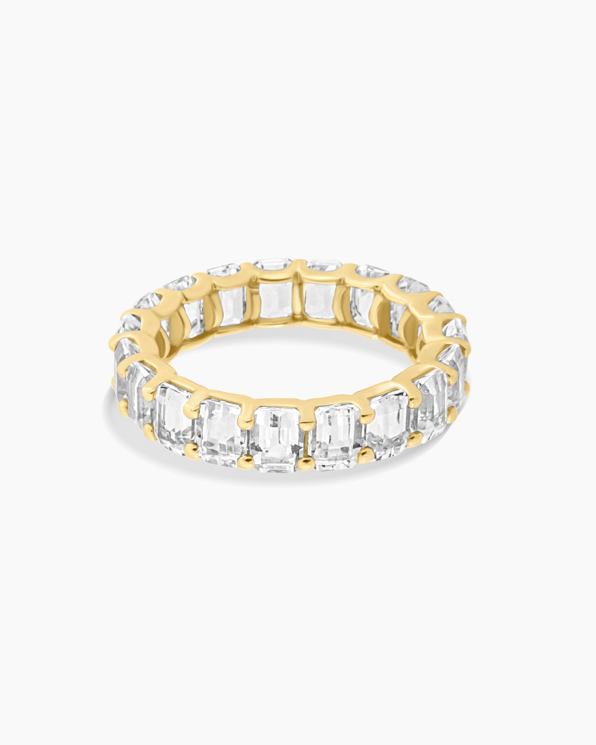 White Topaz Emerald Cut Eternity Band Ring