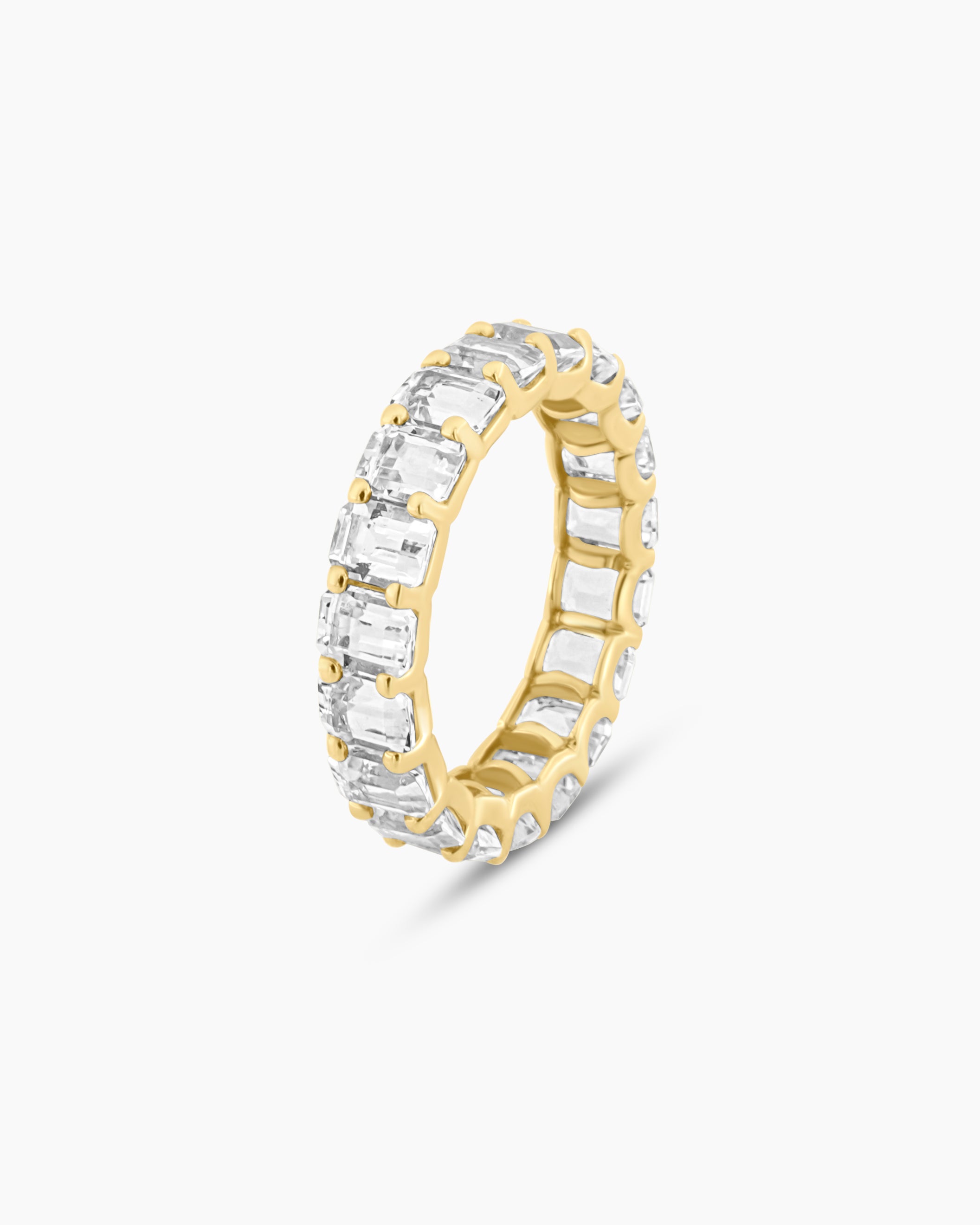 White Topaz Emerald Cut Eternity Band Ring