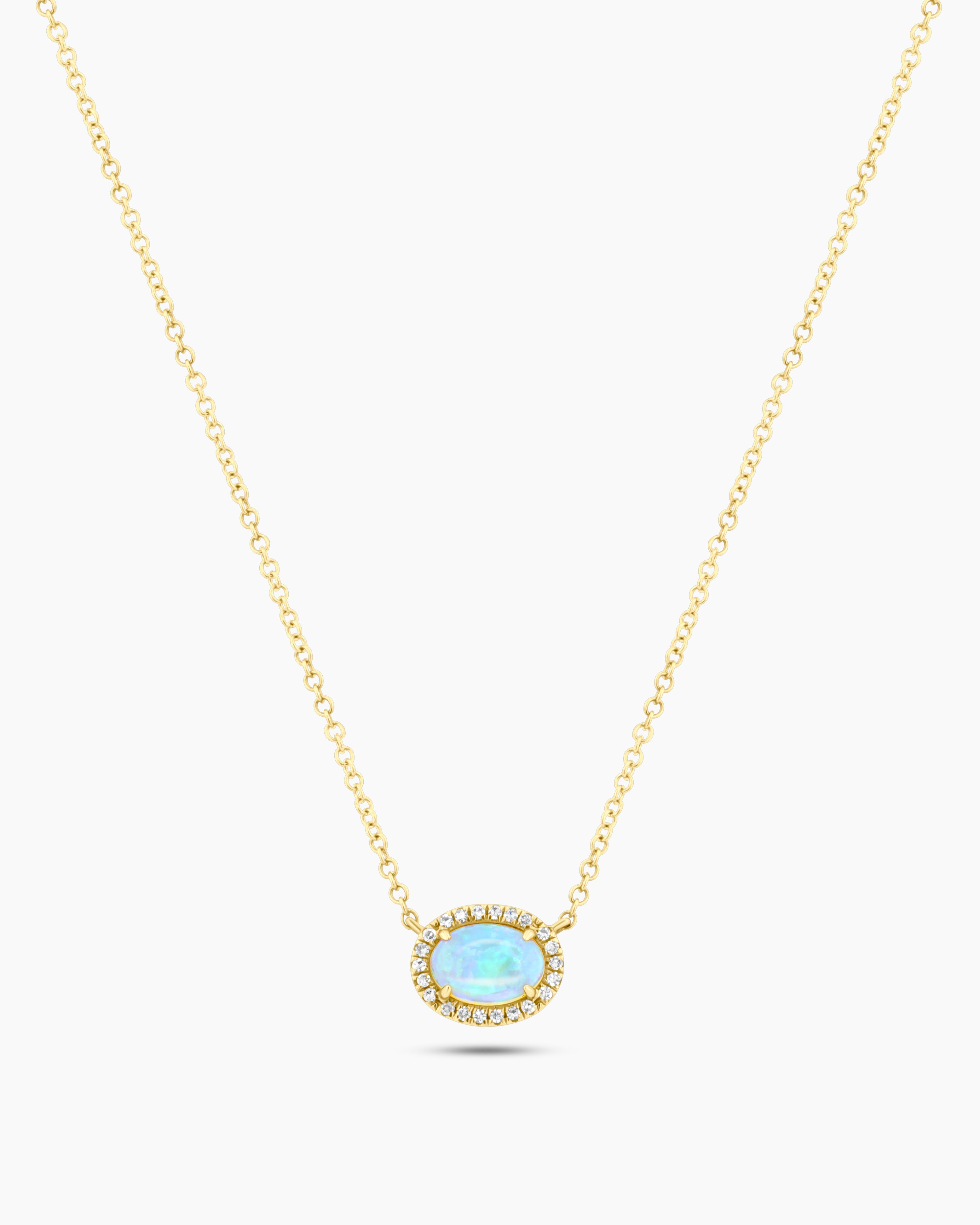Yellow Gold Opal and Diamond Pendant Chain Necklace
