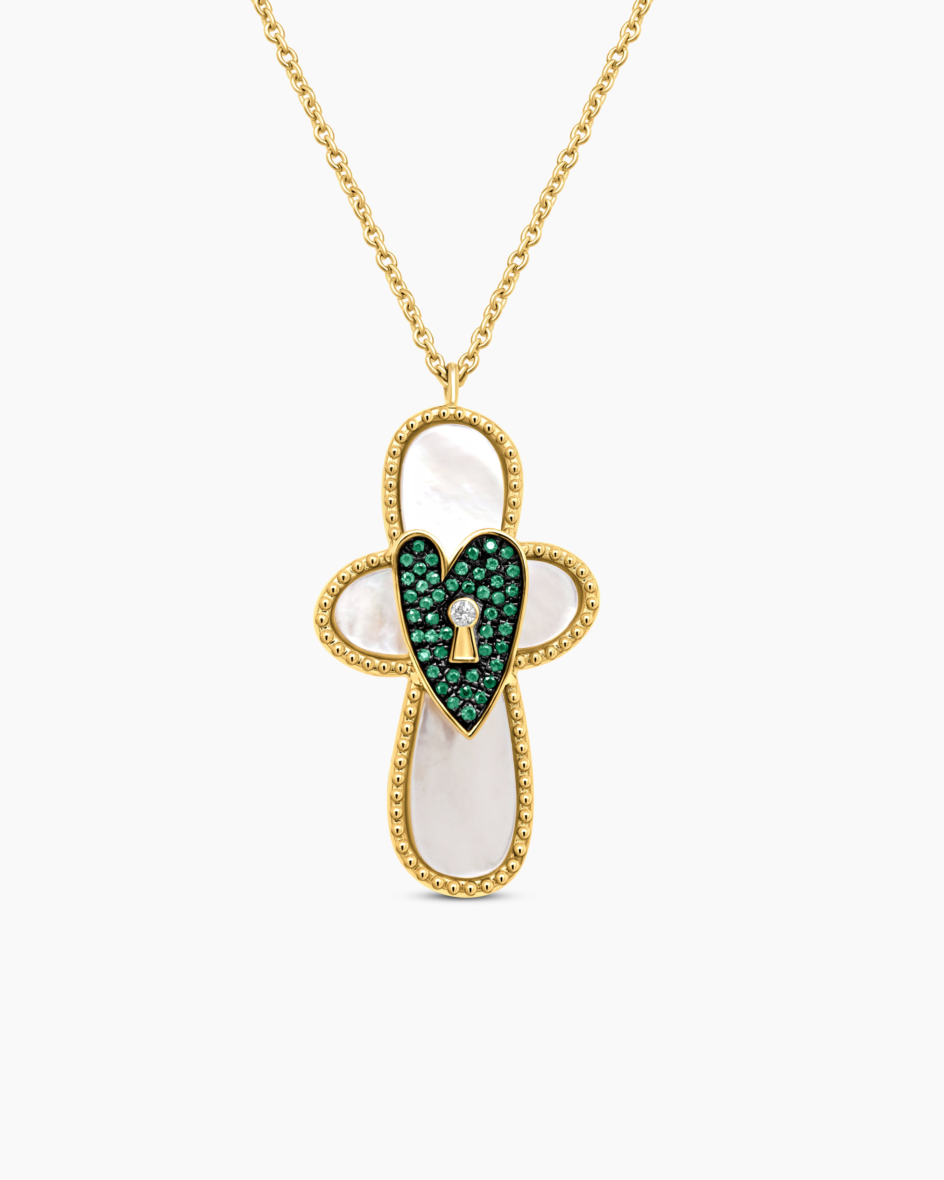 Blessed Romance | Mother of Pearl and Gemstone Cross Pendant Necklace