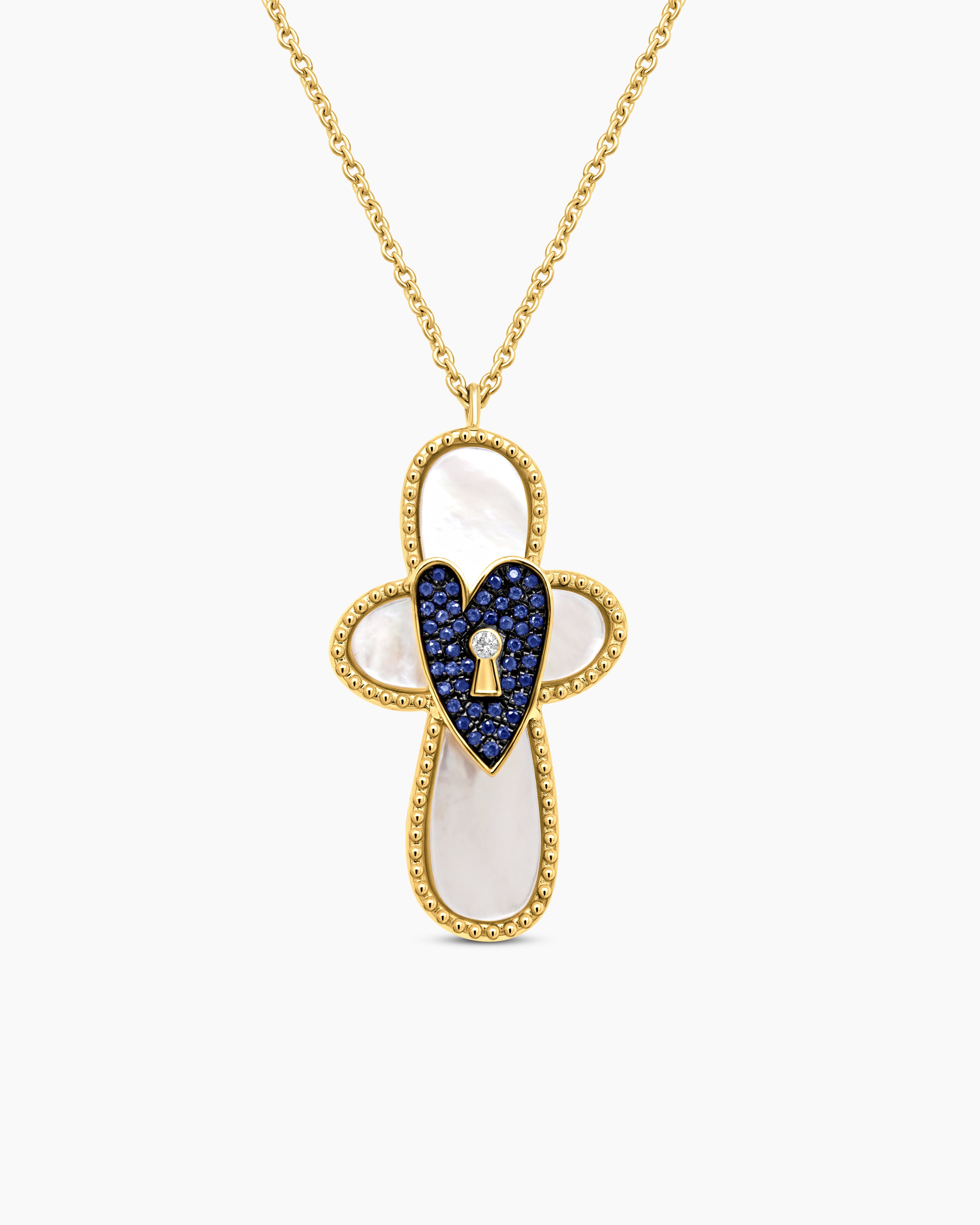 Blessed Romance | Mother of Pearl and Gemstone Cross Pendant Necklace