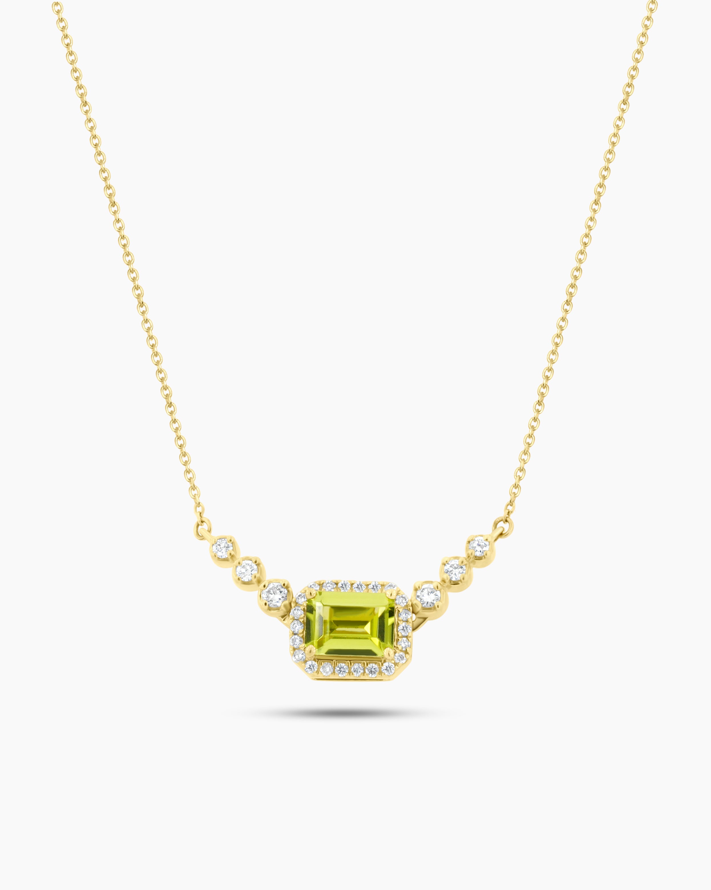 Yellow Gold Peridot and Diamond Pendant Chain Necklace