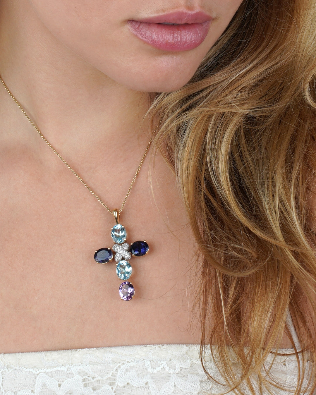 Vaticano | Multi Color Gemstone Cross Pendant Necklace