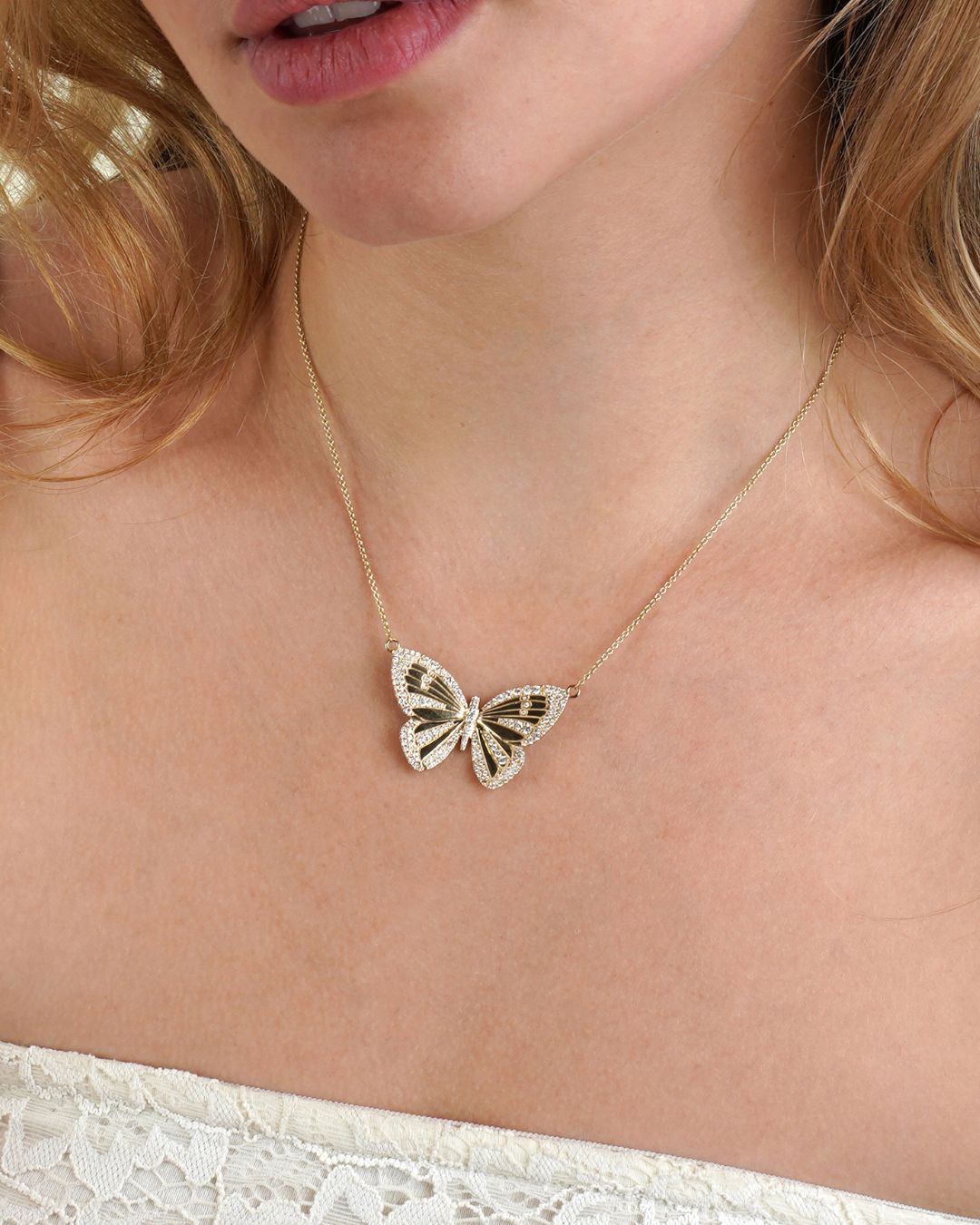Madam Butterfly  | Small Diamond Butterfly Pendant Necklace