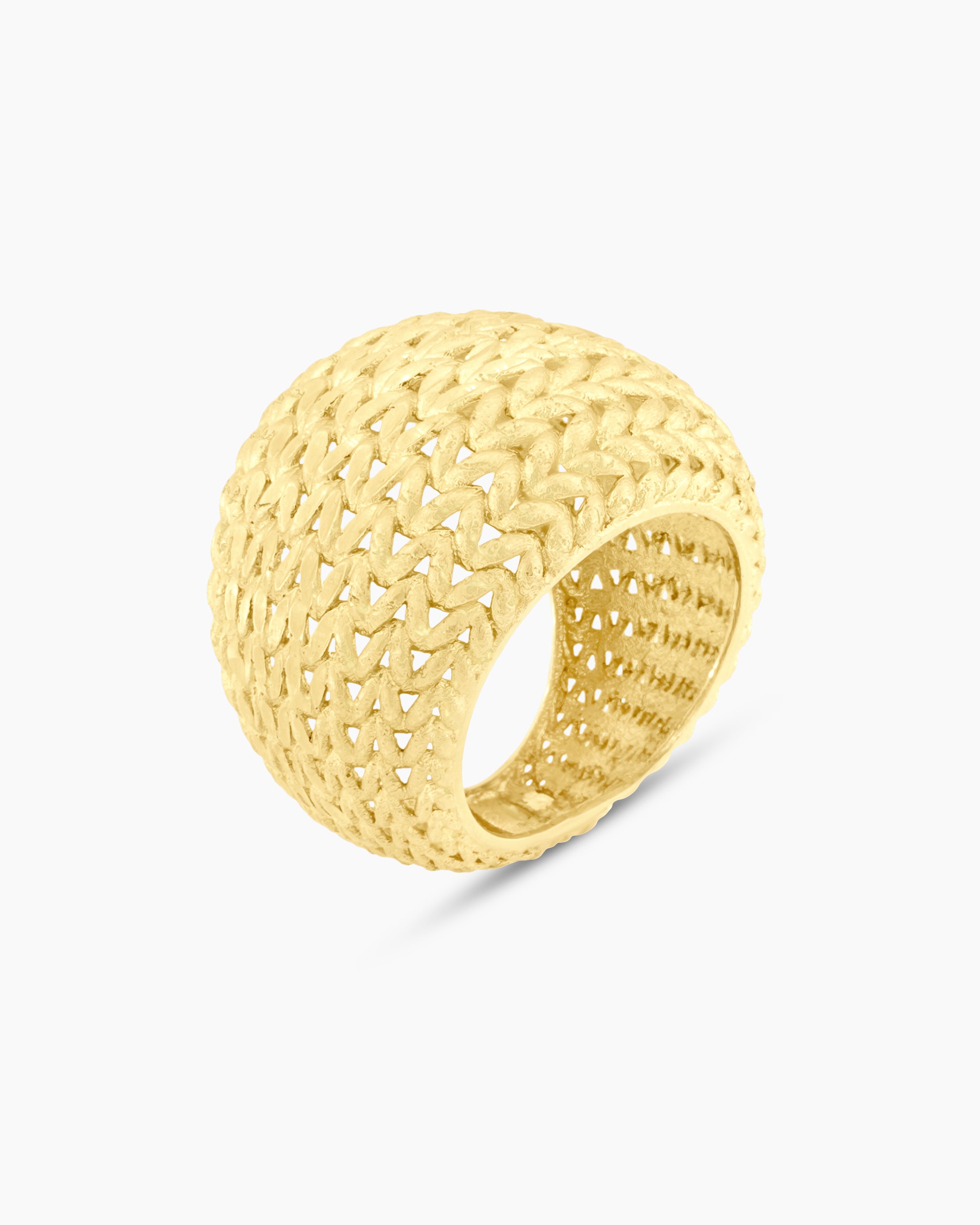 Yellow Gold Dome Basket Weave Statement Ring