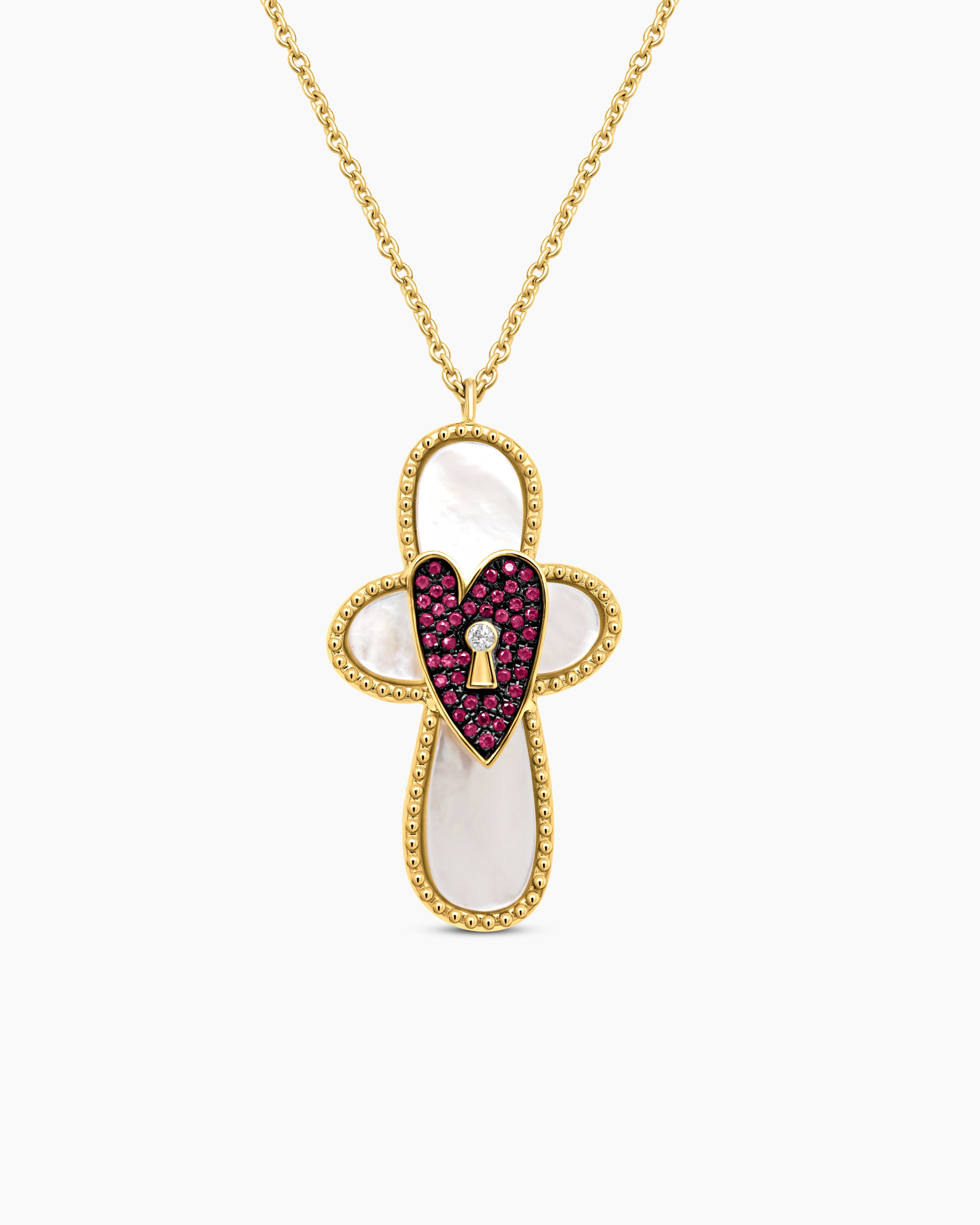 Blessed Romance | Mother of Pearl and Gemstone Cross Pendant Necklace