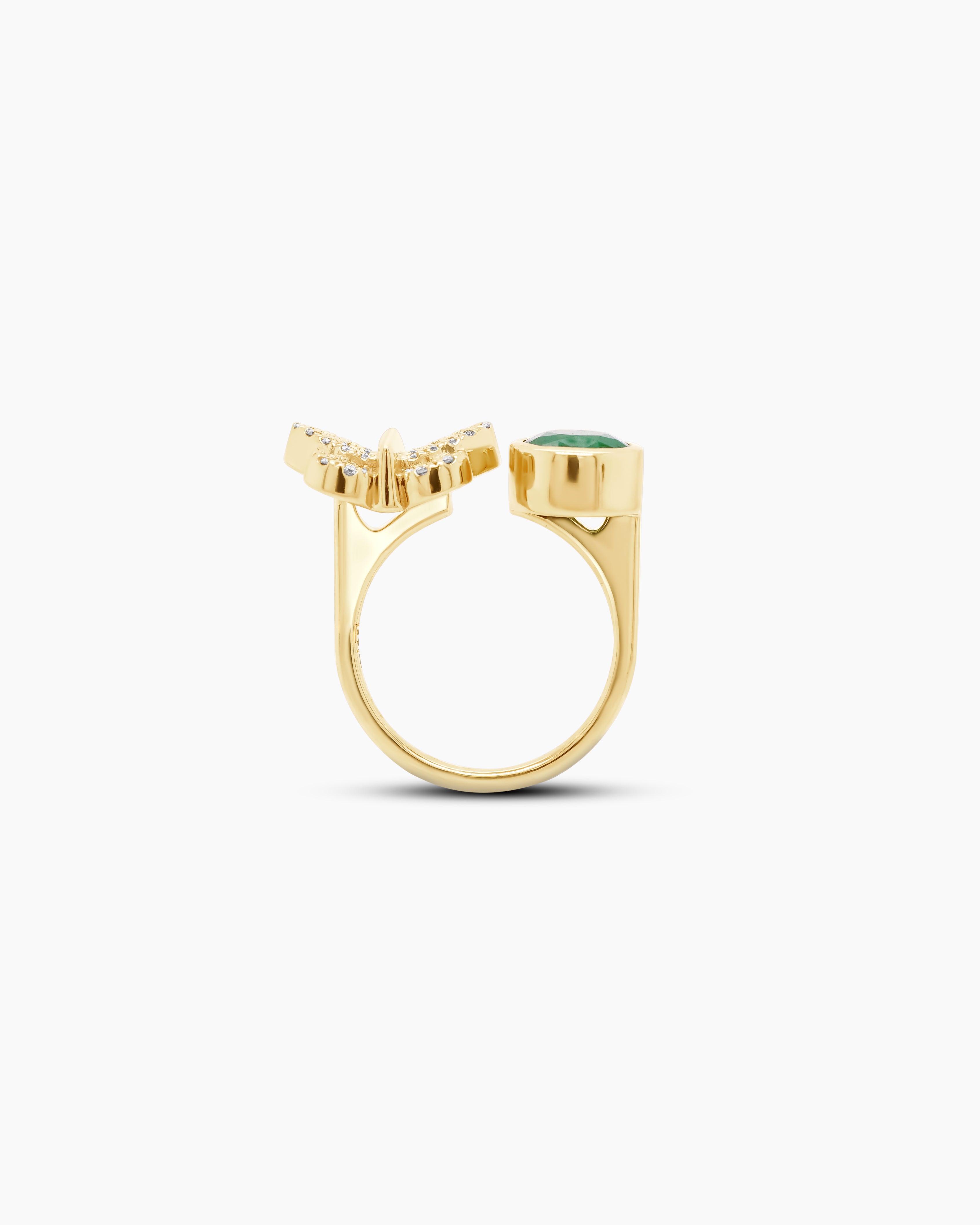 Magic Garden | Emerald and Diamond Butterfly Open Ring