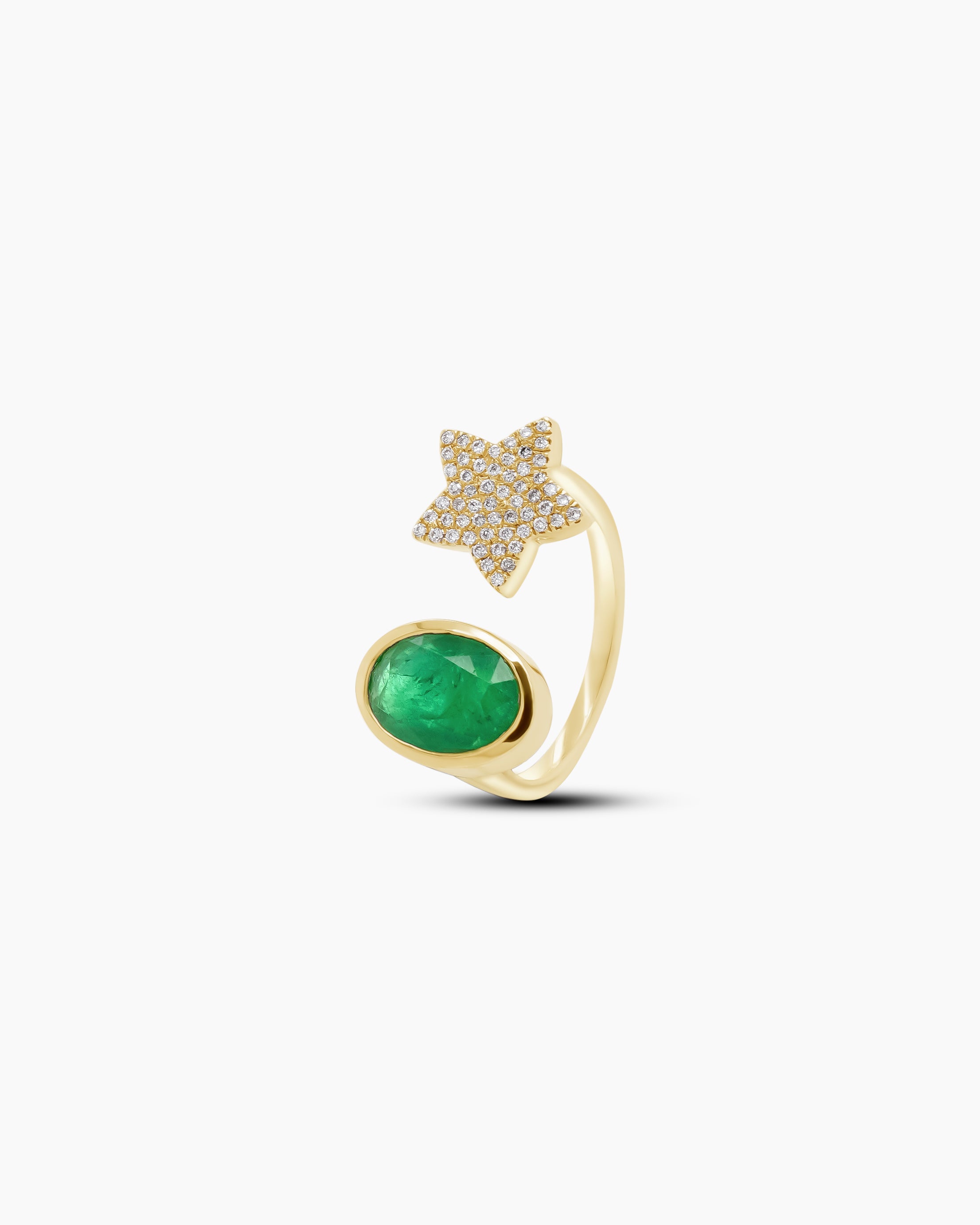  Emerald and Diamond Star Open Ring