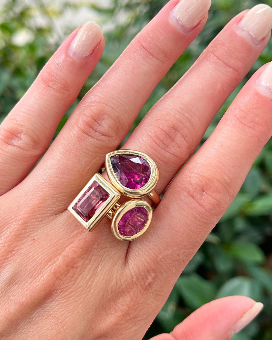 Laguna | Emerald Cut Pink Tourmaline Stackable Ring