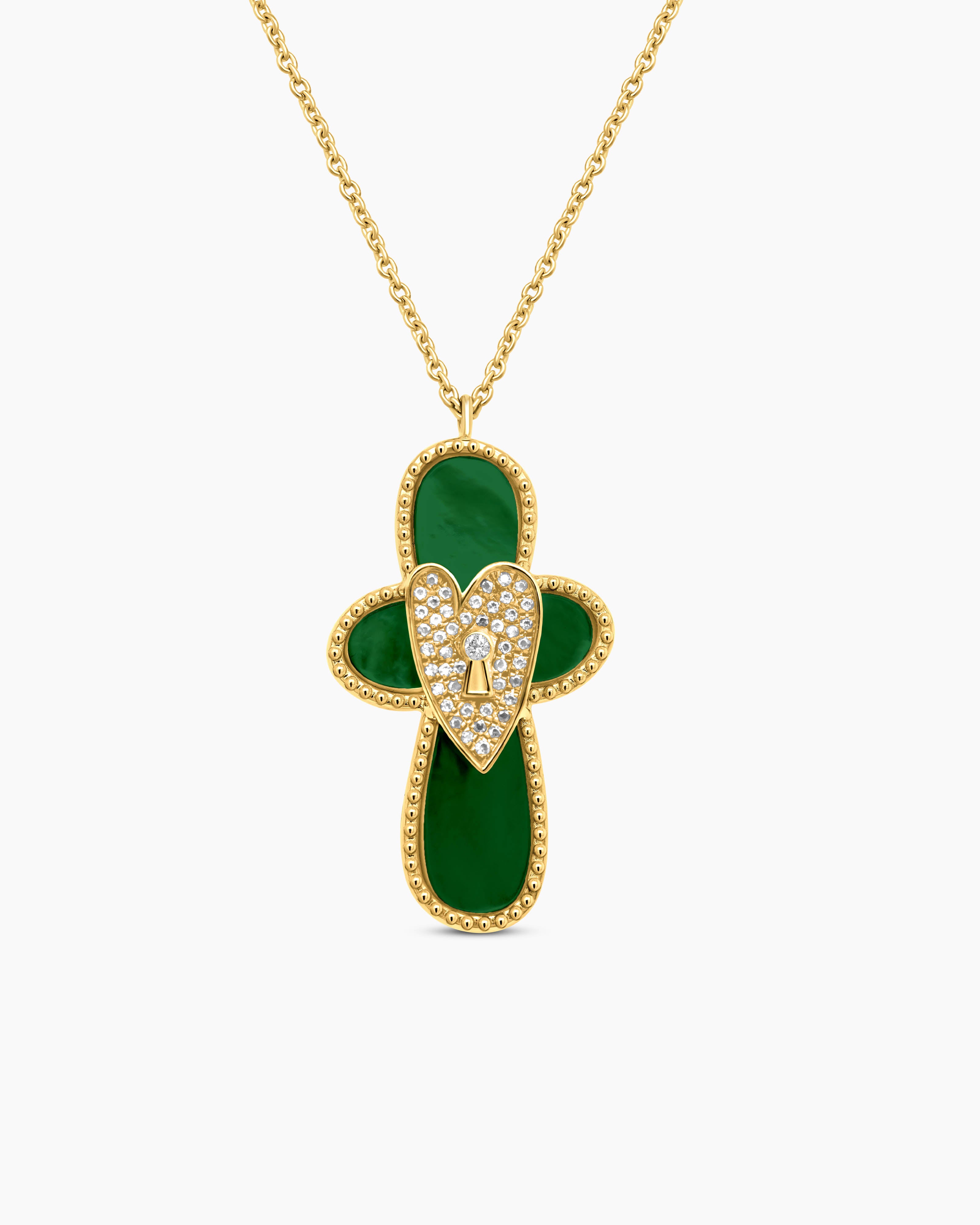 Malachite and Diamond Cross Pendant Necklace
