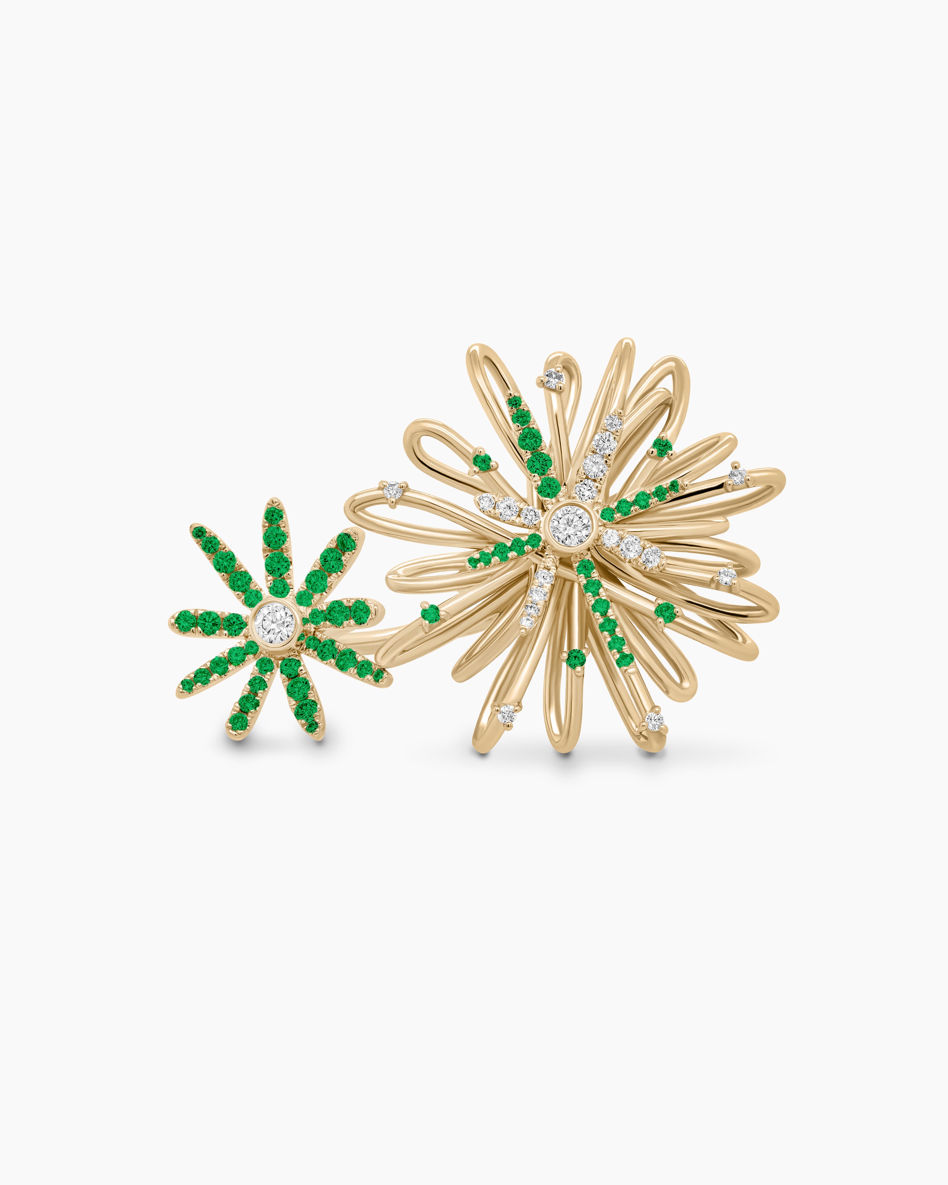 Double Fireworks Diamond and Emerald Statement Ring