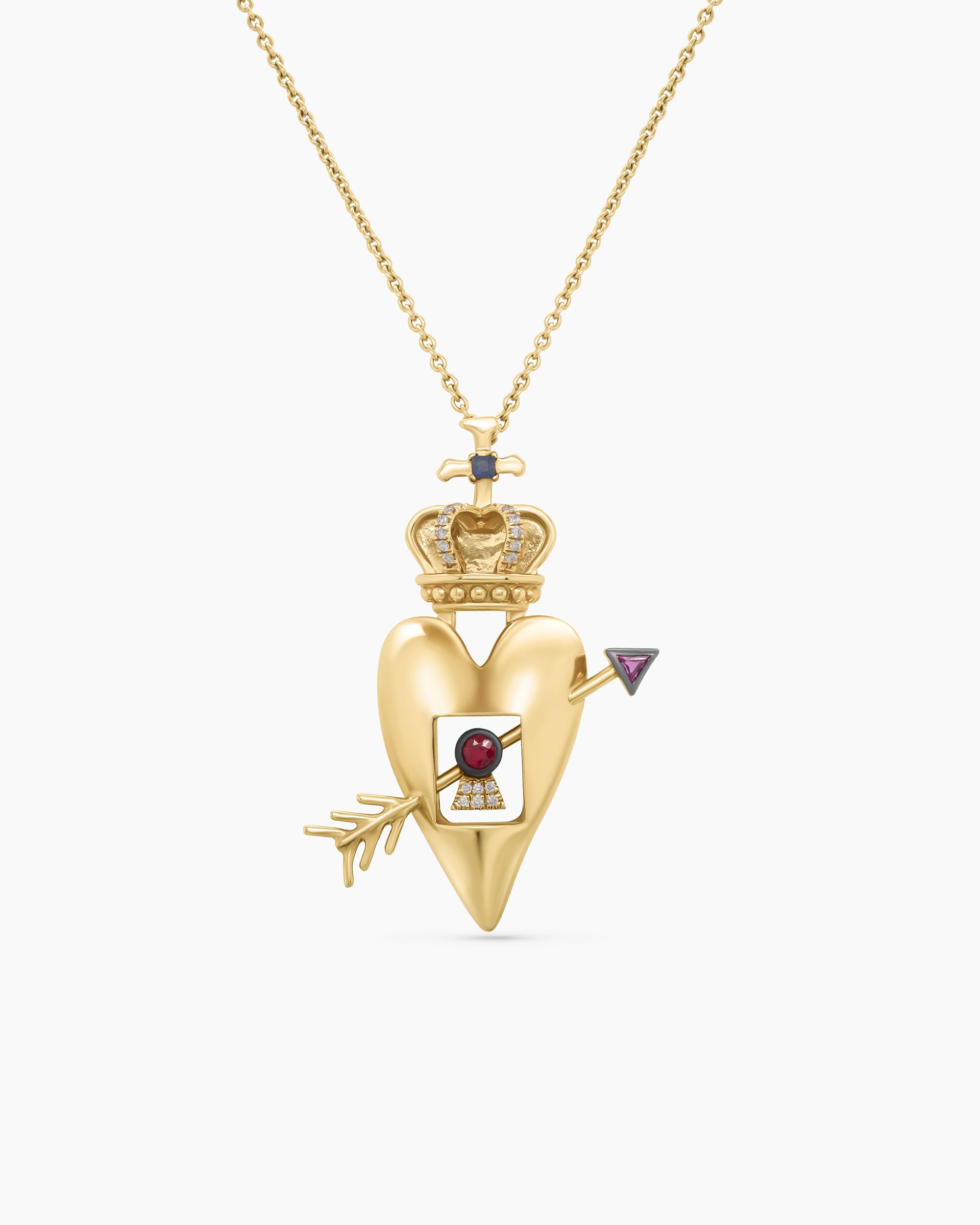 Heart and Crown Gemstone Pendant Necklace