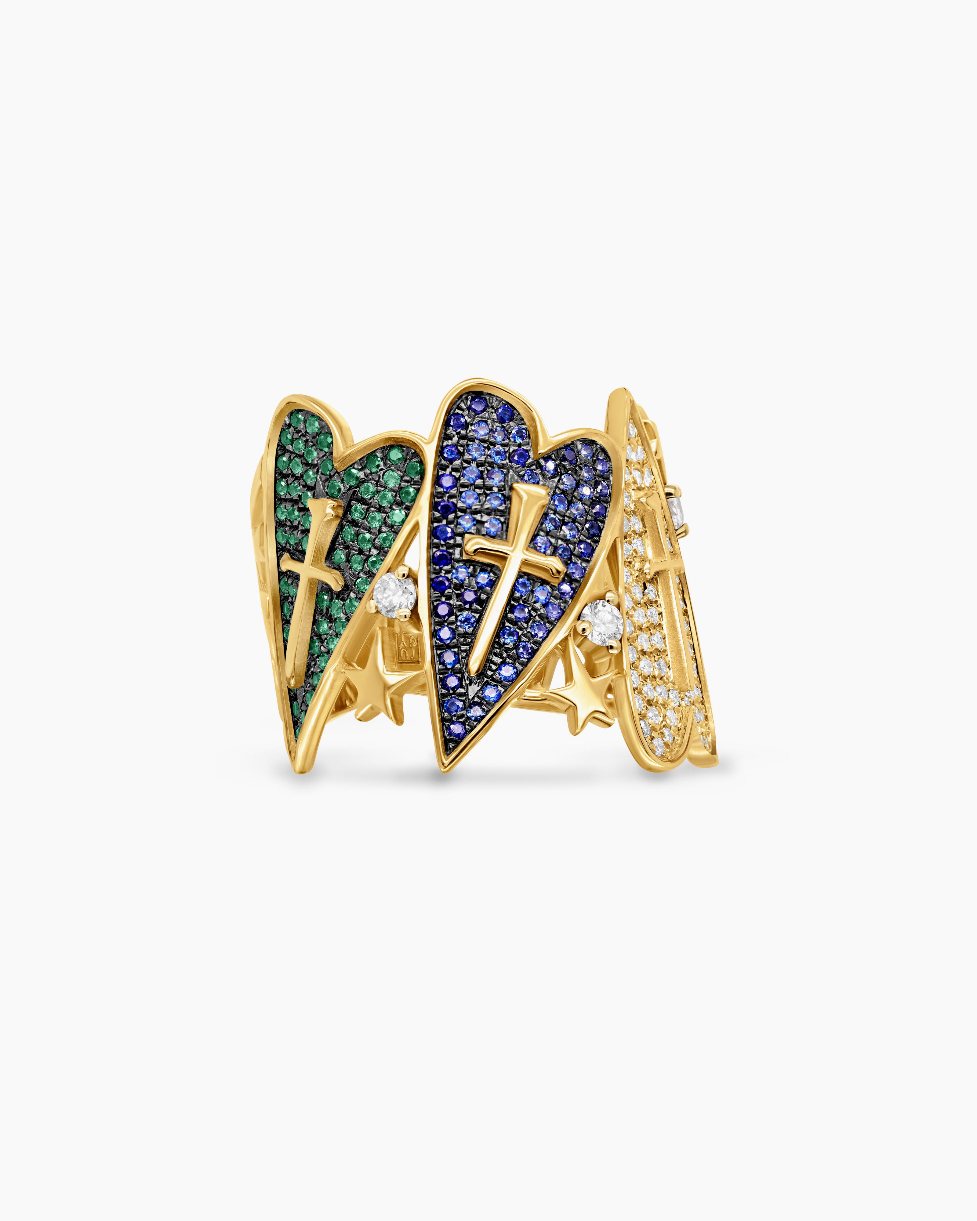 Pave Heart Cigar Band Ring