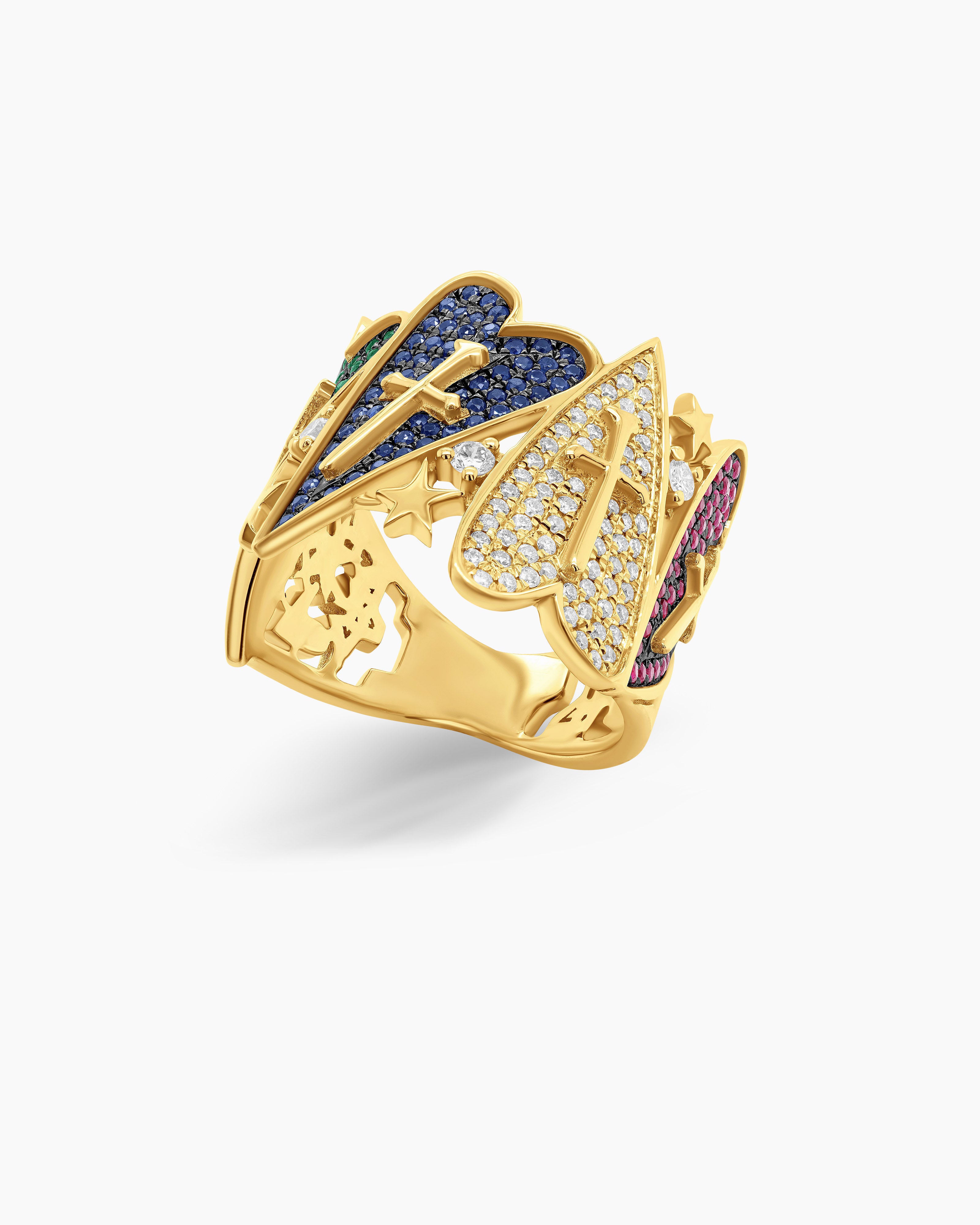 Pave Heart Cigar Band Ring