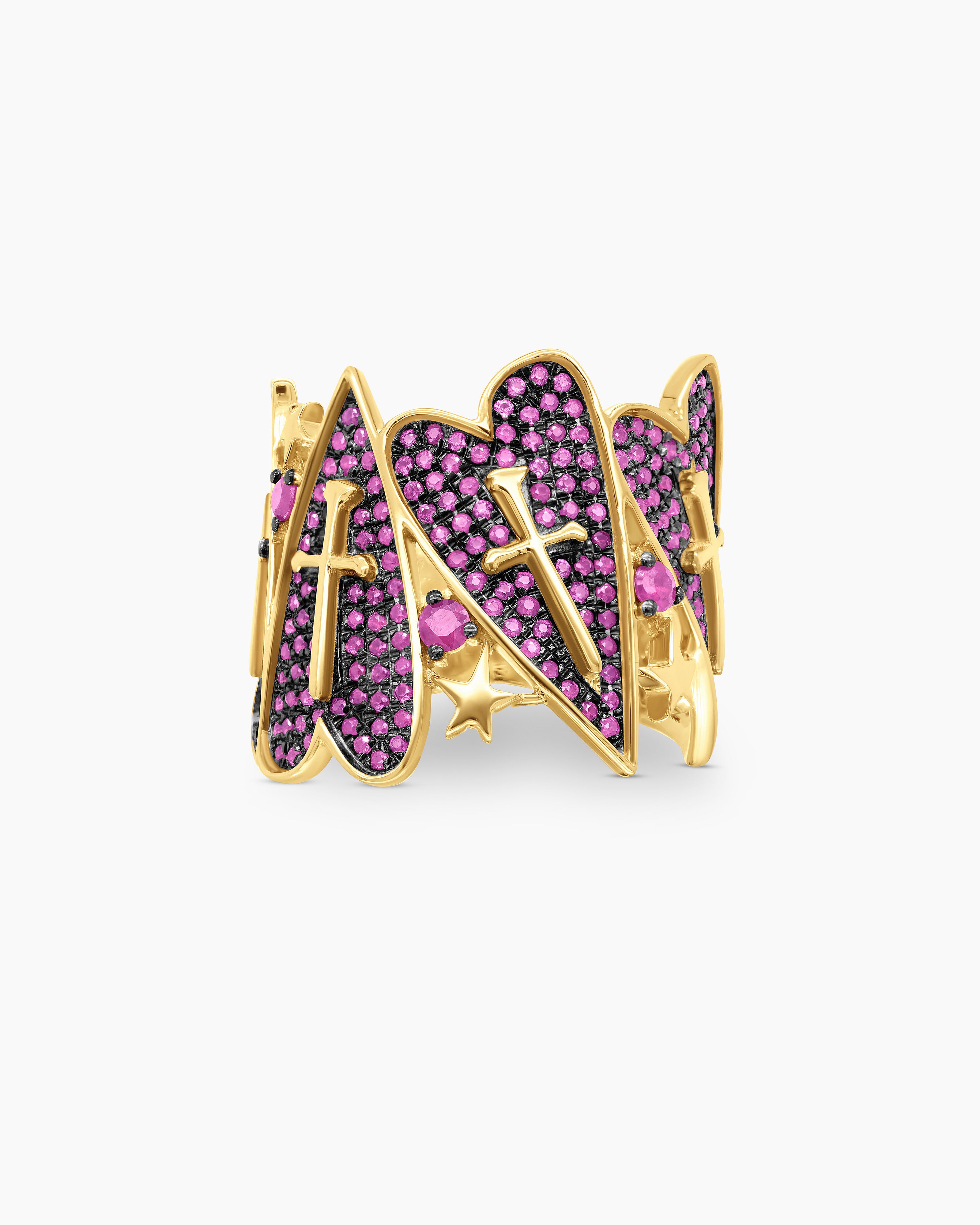 Pave Heart Cigar Band Ring
