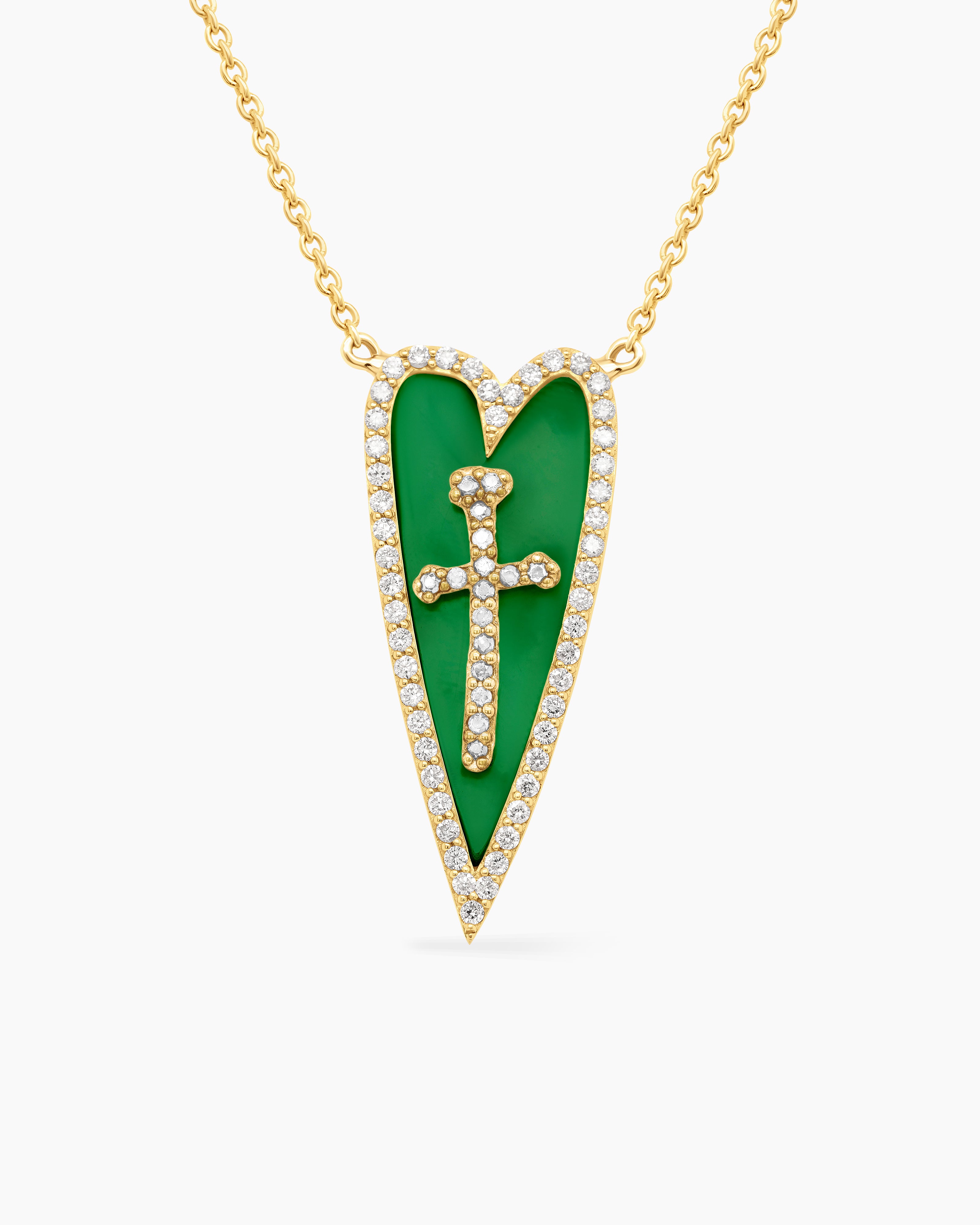 Malachite and Diamond Heart Pendant Necklace