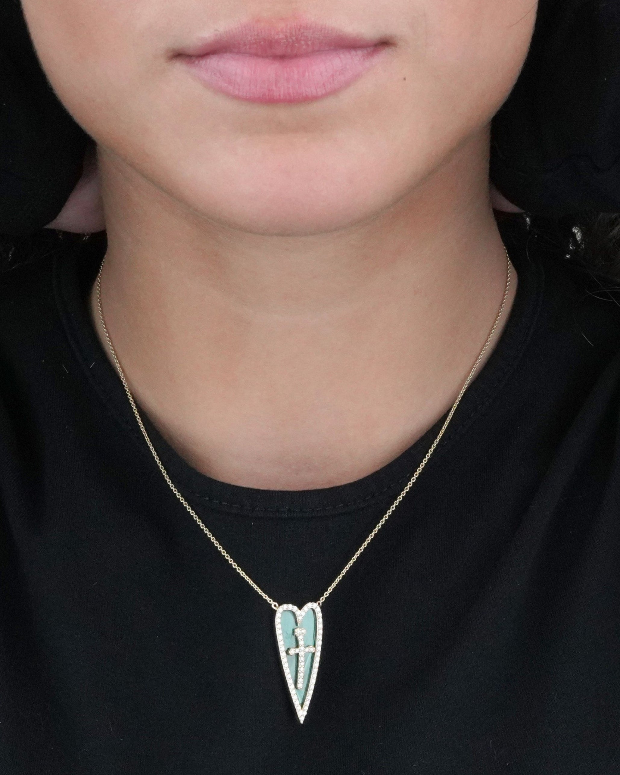 Malachite and Diamond Heart Pendant Necklace