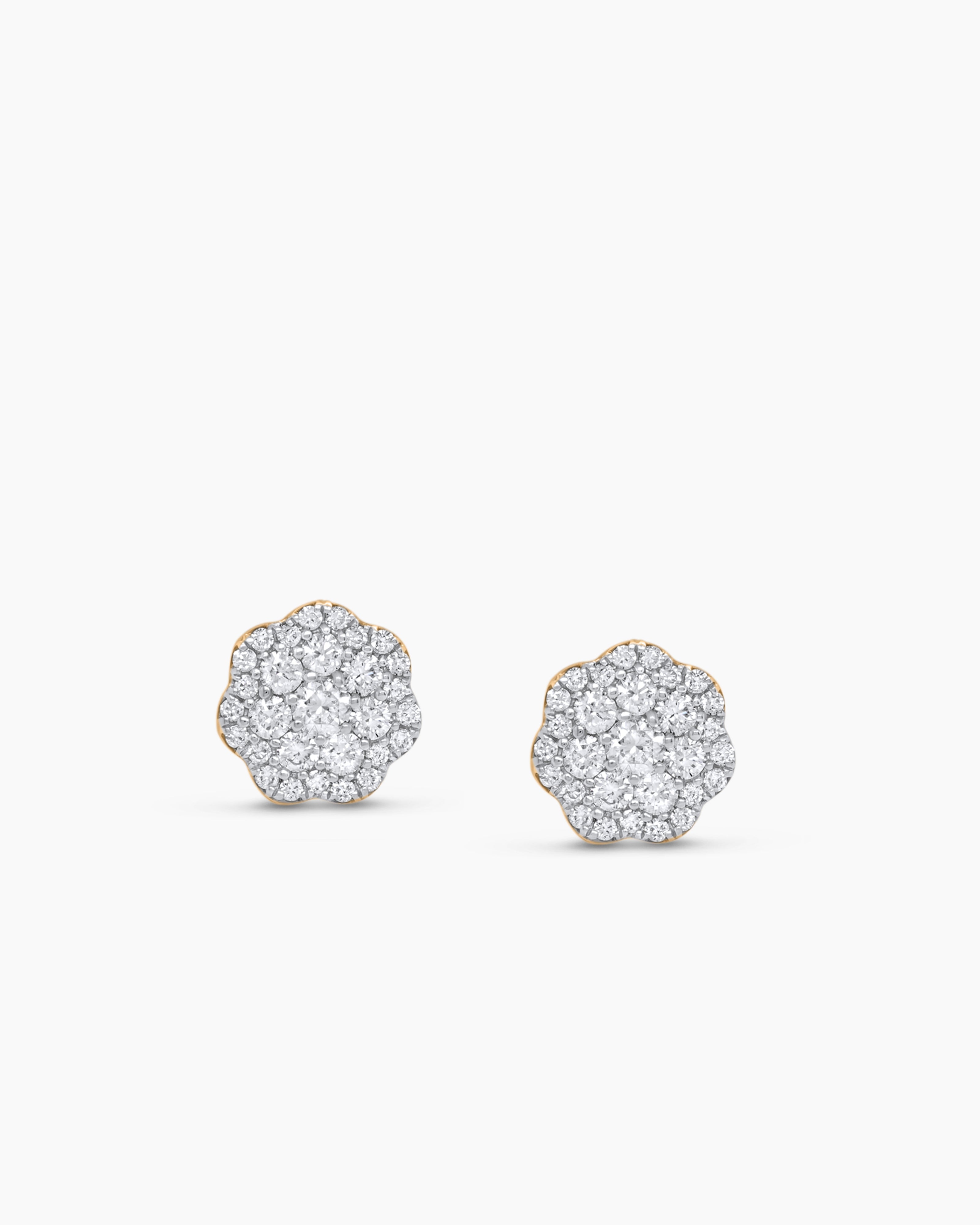  Diamond Cluster Flower Stud Earrings