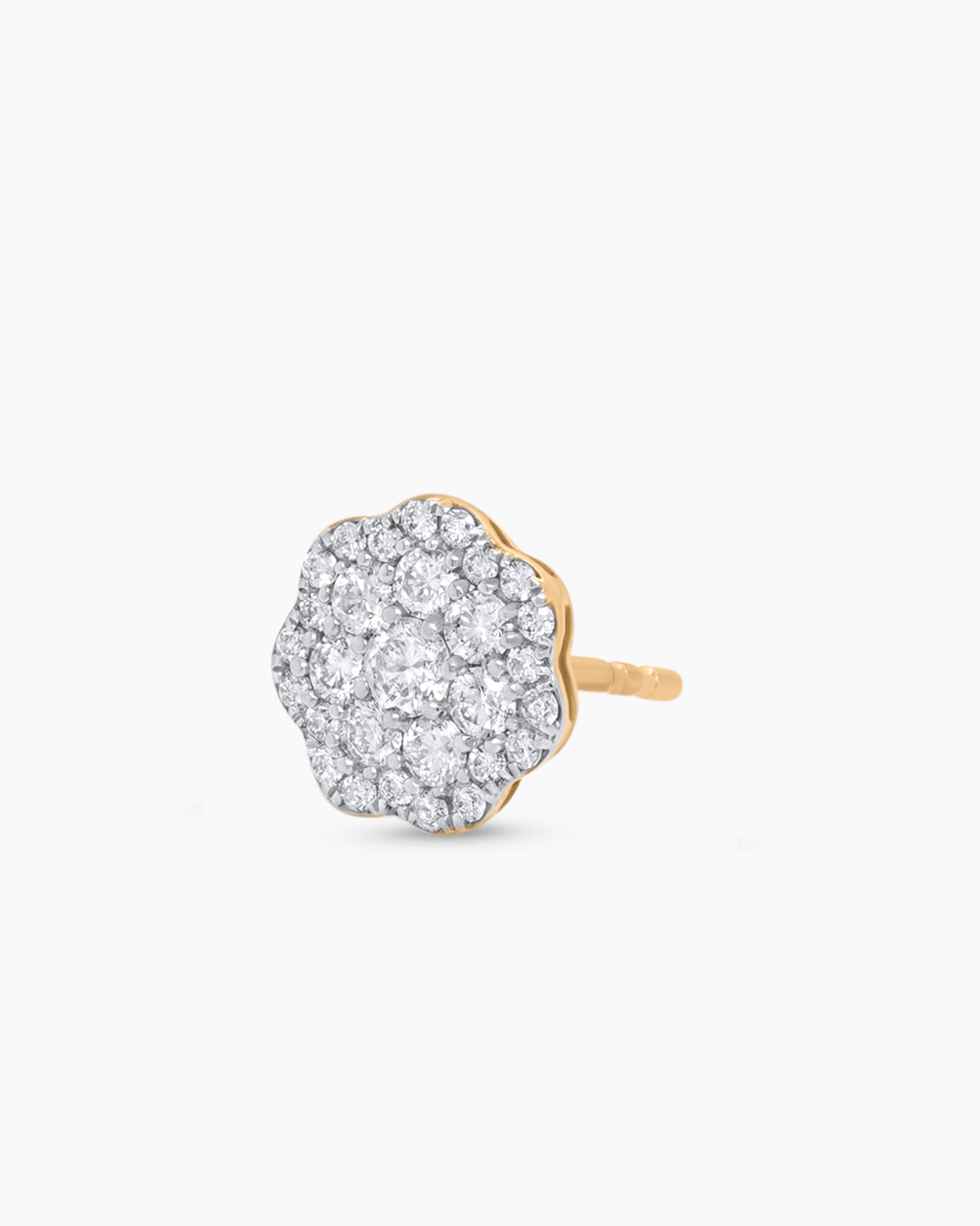  Diamond Cluster Flower Stud Earrings