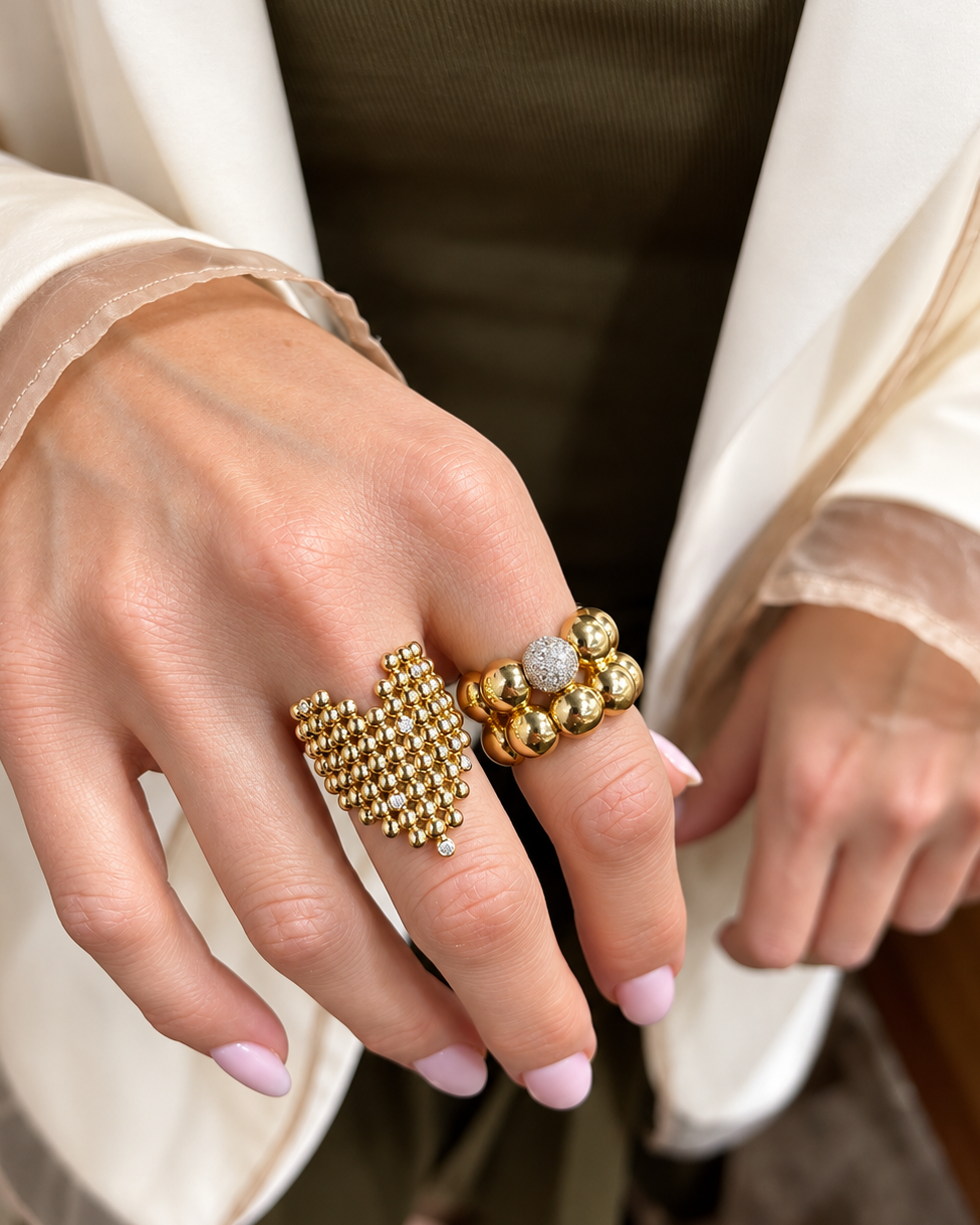 Burst | Gold and Diamond Bubble Heart Ring